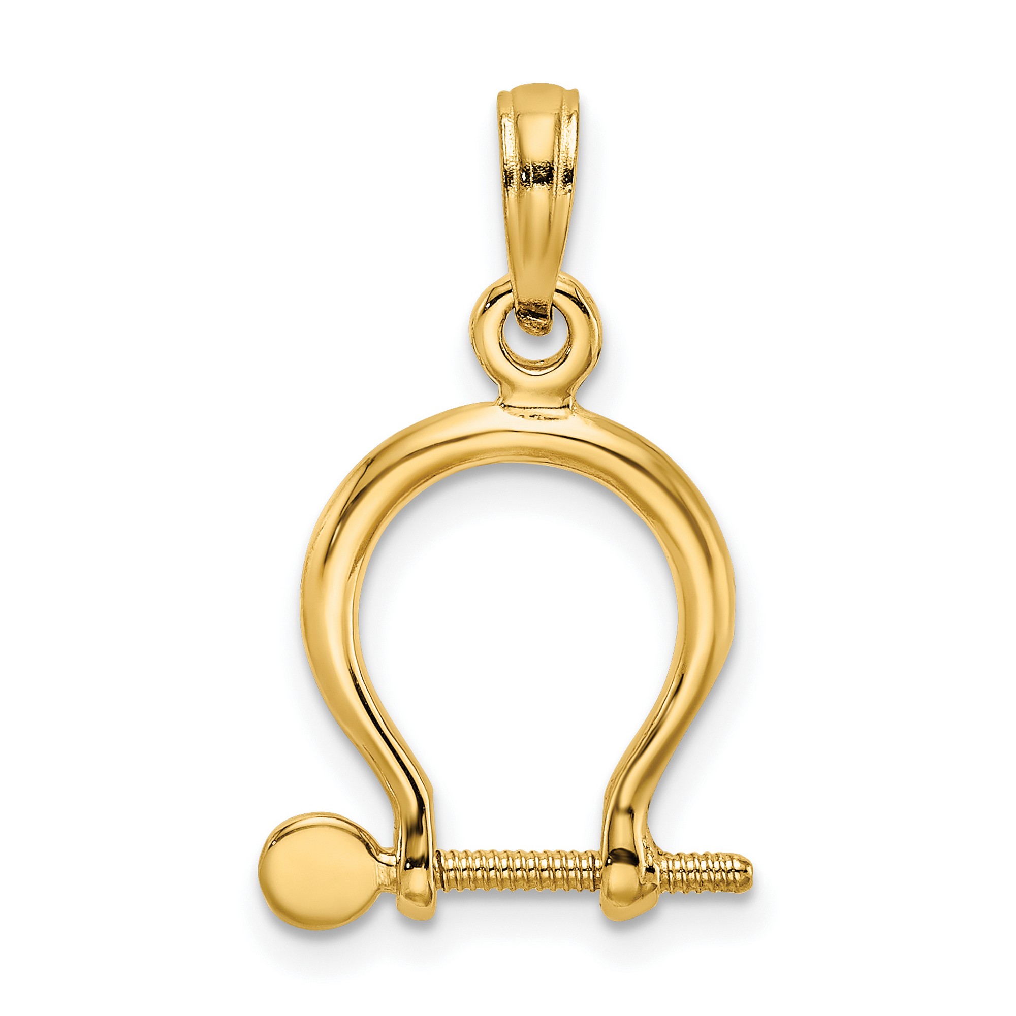 3D Small Shackle Link Screw Pendant In Real 14k Yellow Gold 15 mm x 13 mm