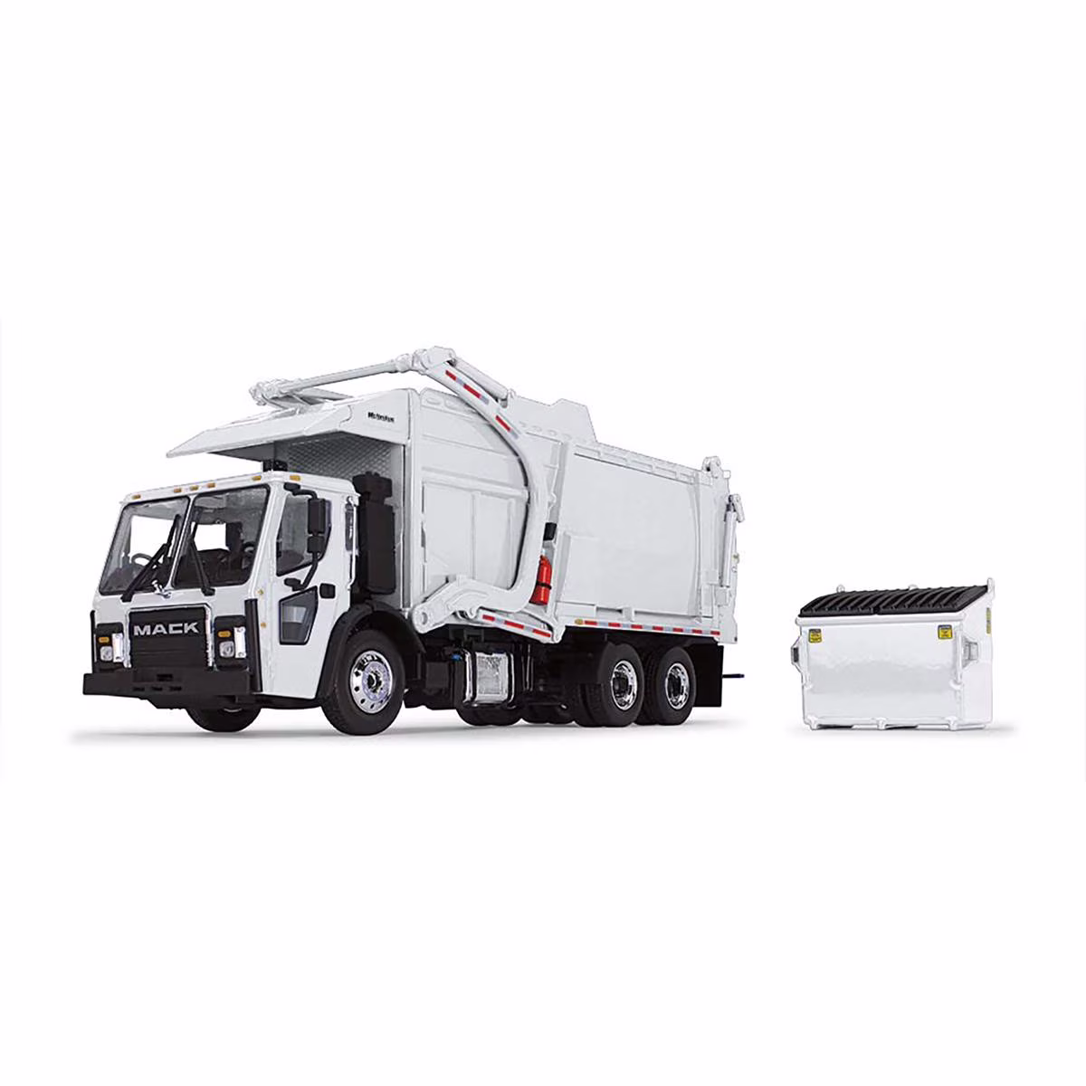 First Gear 1/34 White Mack LR w/ McNeilus Meridian Front Loader & Dumpster 10-4235