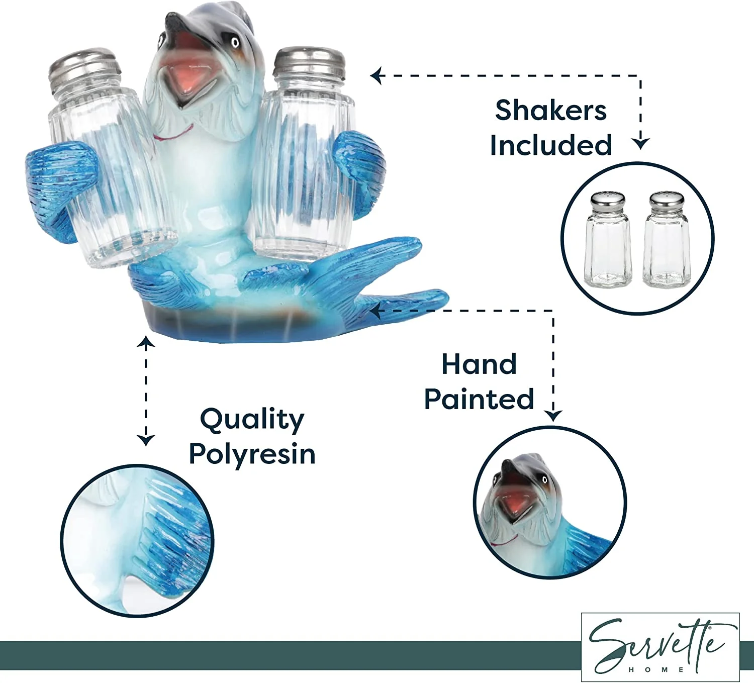 Servette Home Marlin Salt and Pepper Shakers with Stand(Blue)
