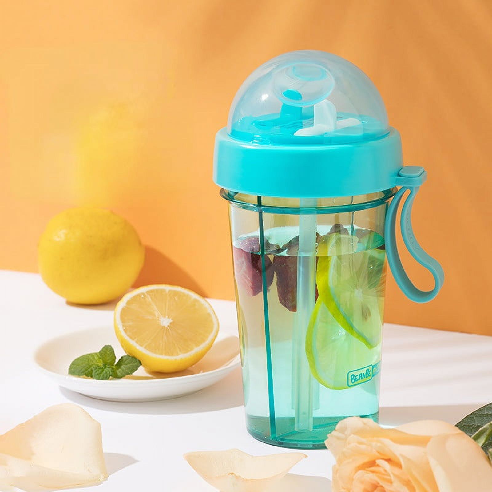 600ml Plastic Water Bottle, Innovative Dual Use Water Bottle Straw Water Cup for Home Outdoor Camping Sport (black)