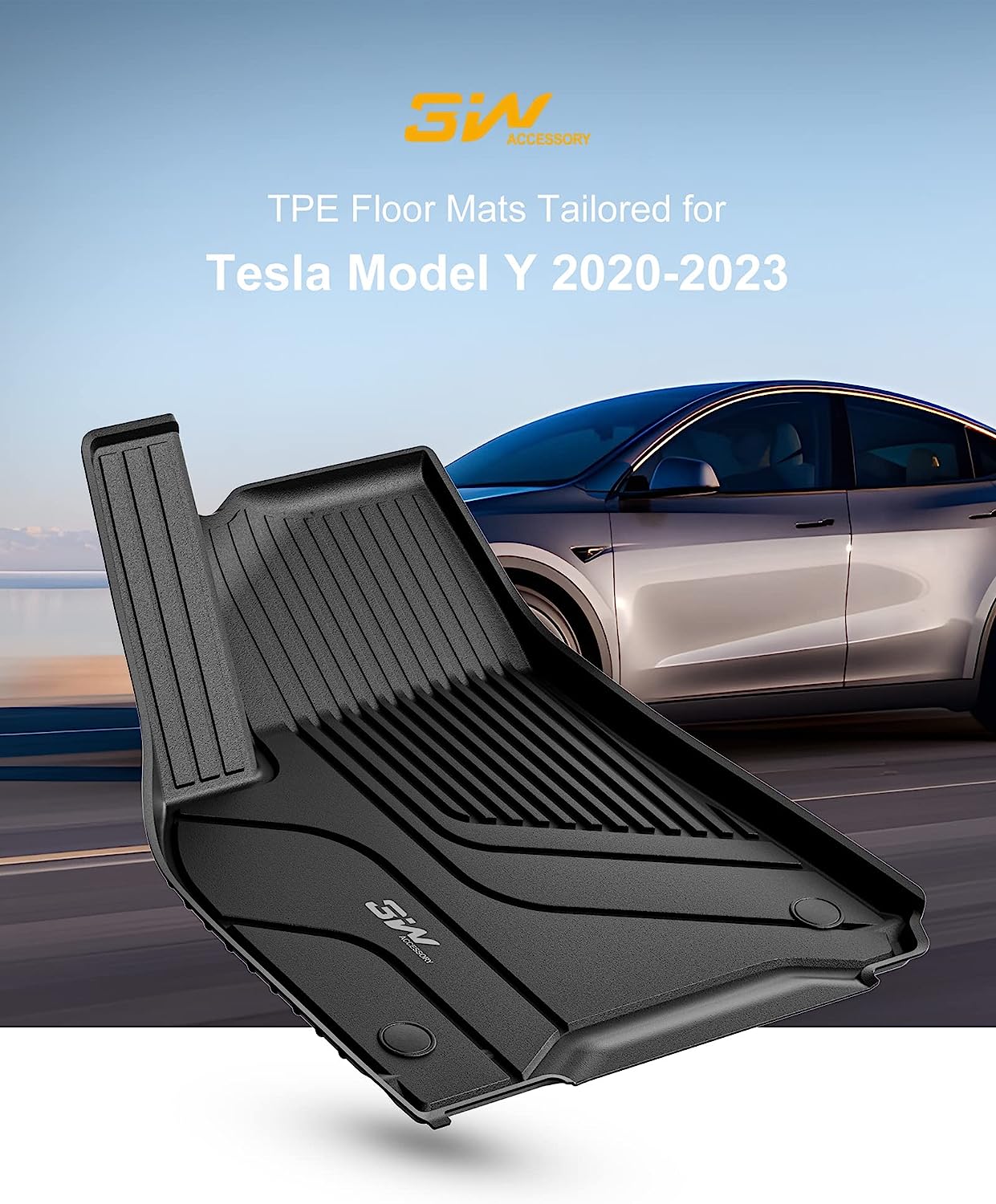 3W Floor Mats Floor Liner Compatible for Tesla Model Y 2020-2023 Car Black Floor Mats Cargo Liner for Tesla Y 5 Seat TPE
