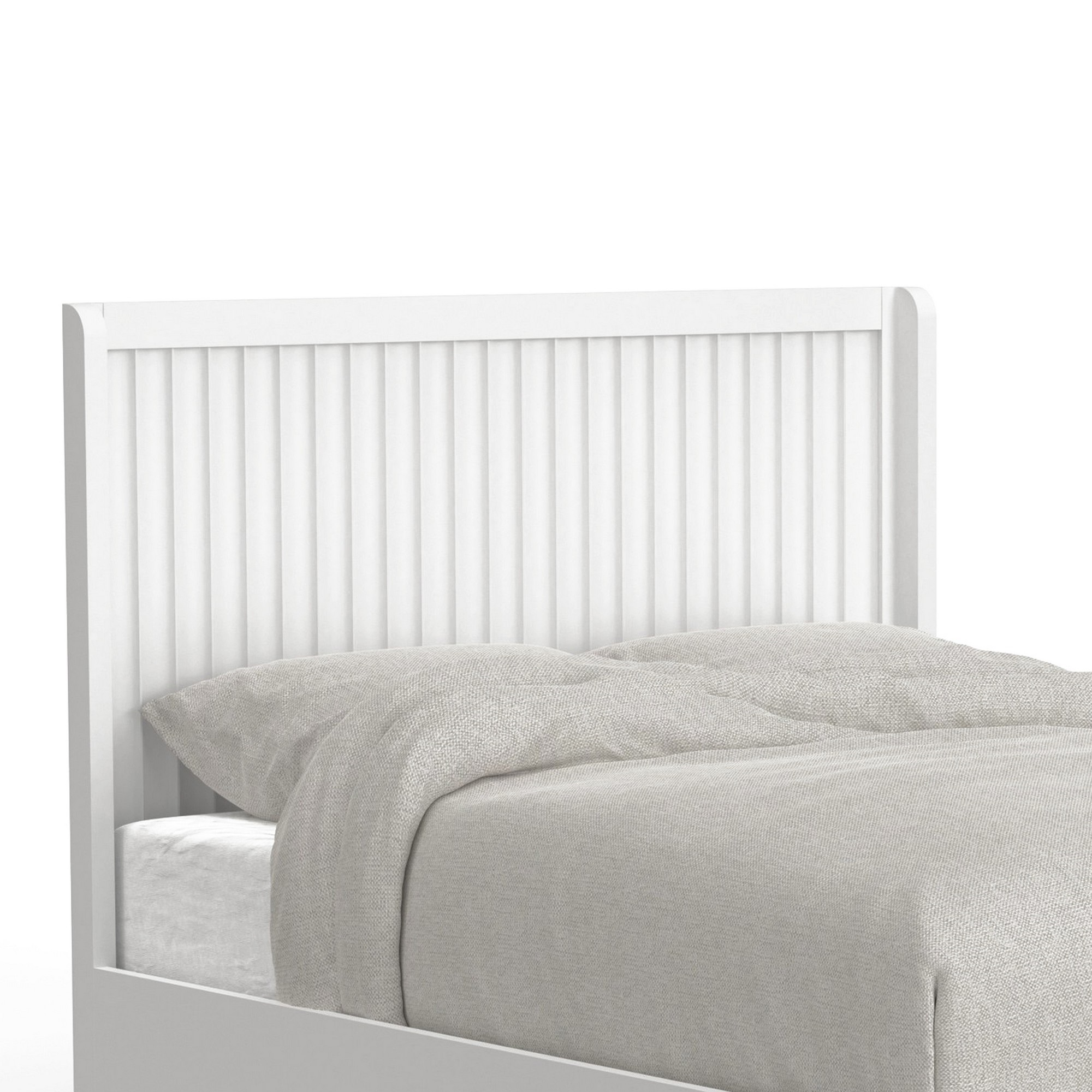 Benjara Aya California King Sized Bed, Scalloped Motif Panel Headboard, White Wood