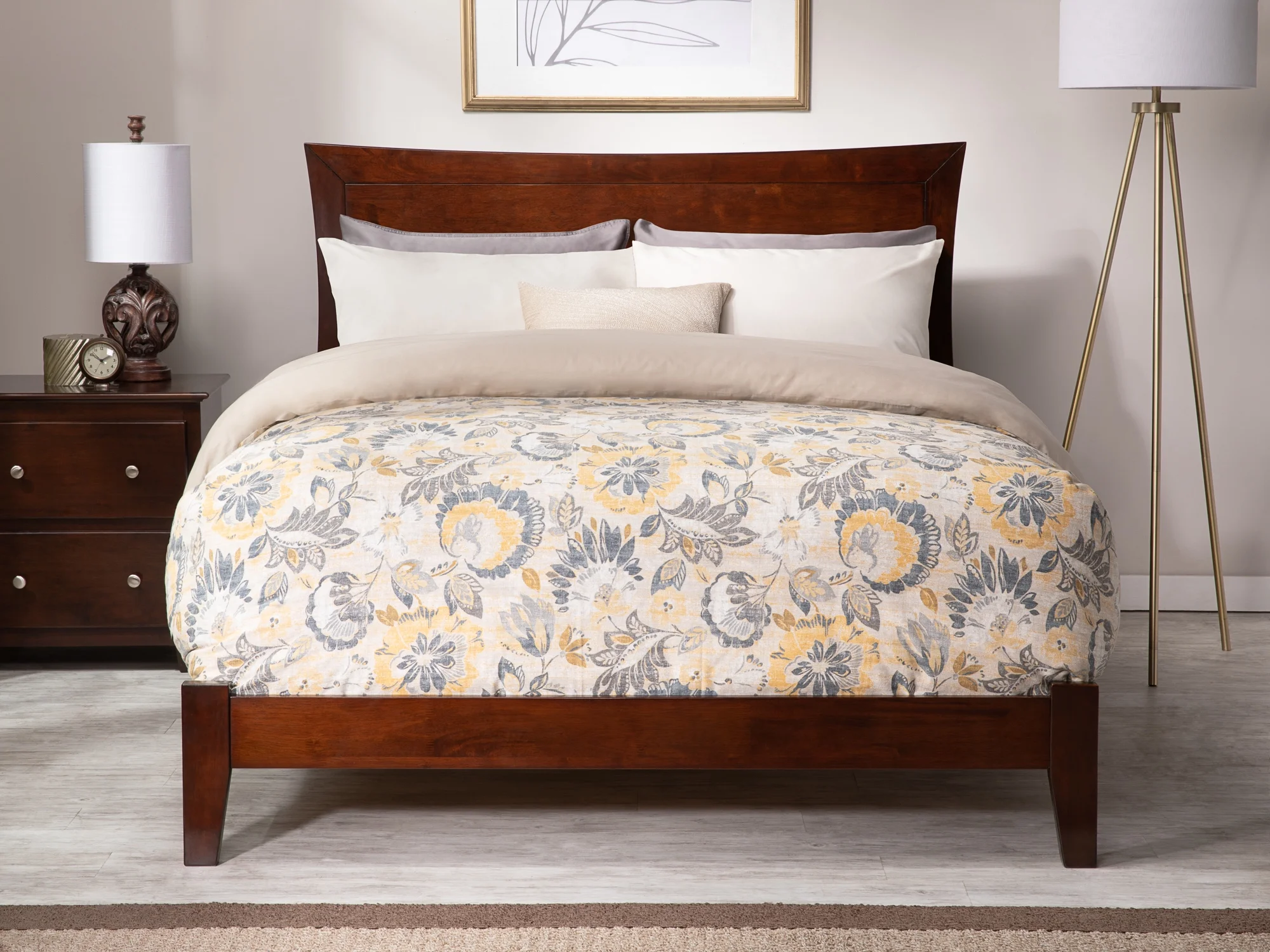 AFI Metro Queen Wood Traditional Bed Frame with Panel Headboard, Walnut