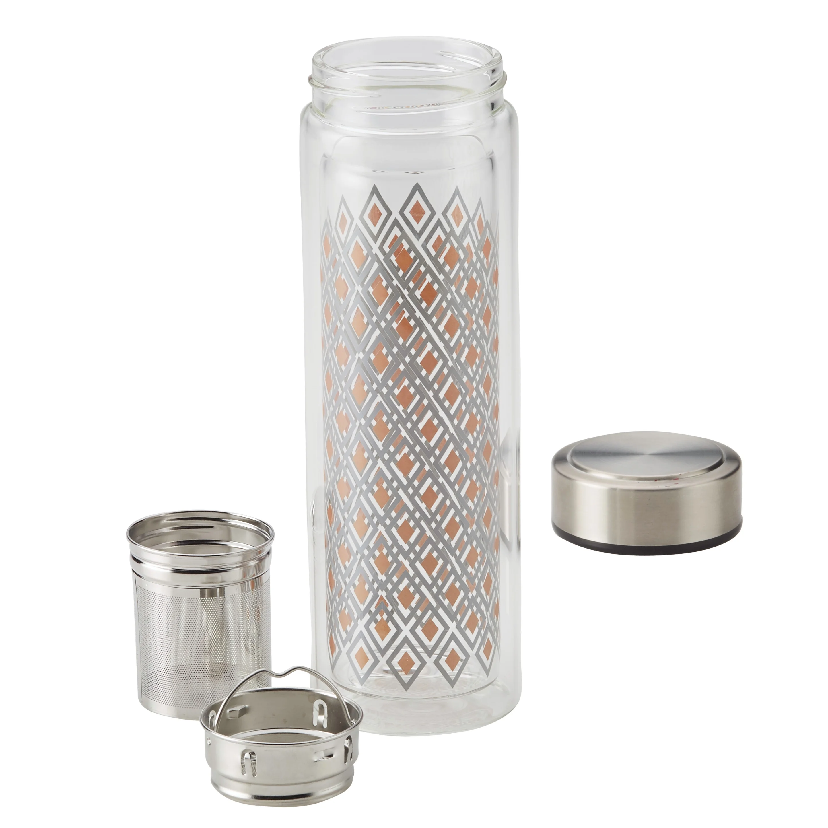 Ayesha Curry Infuser Water Bottle, 14-Ounce, Diamond with Copper and Silver