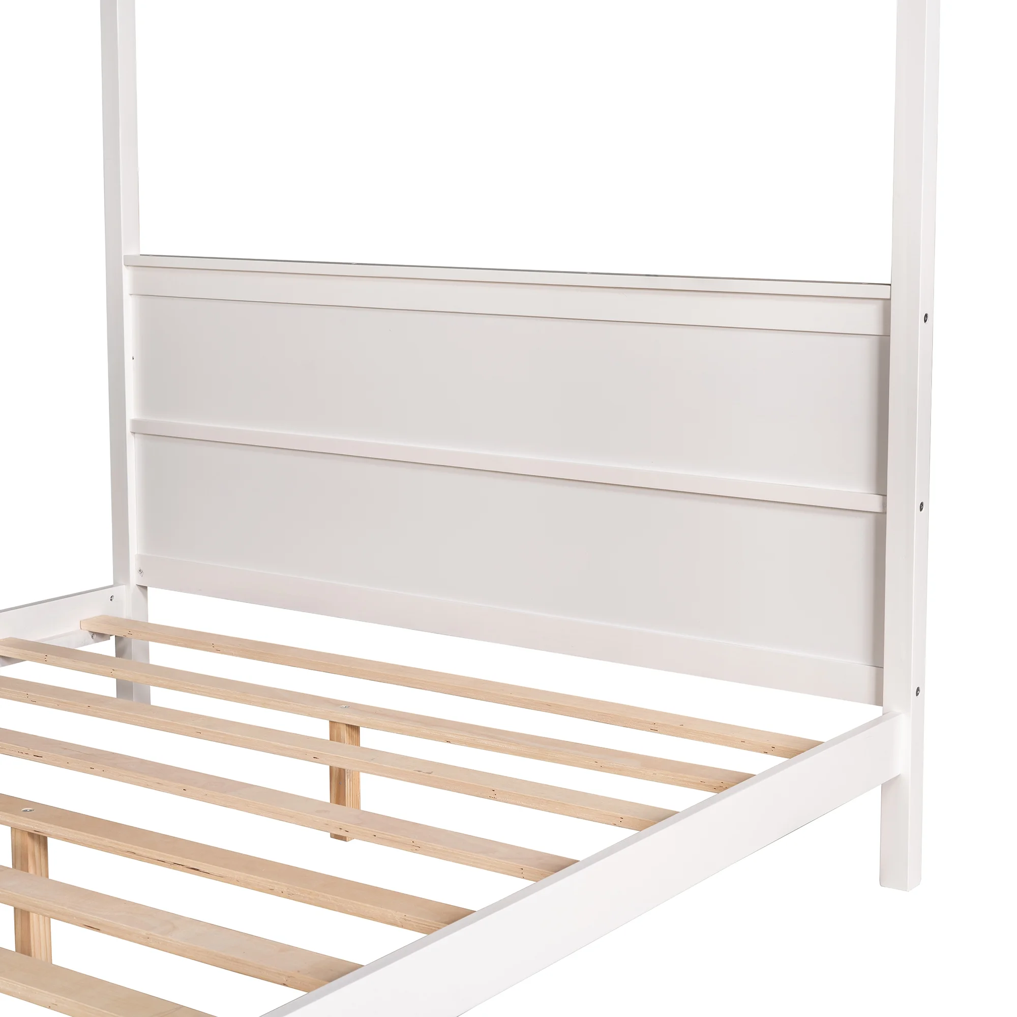 Adrinfly Queen Size Canopy Platform Bed with Headboard and Support Legs,White