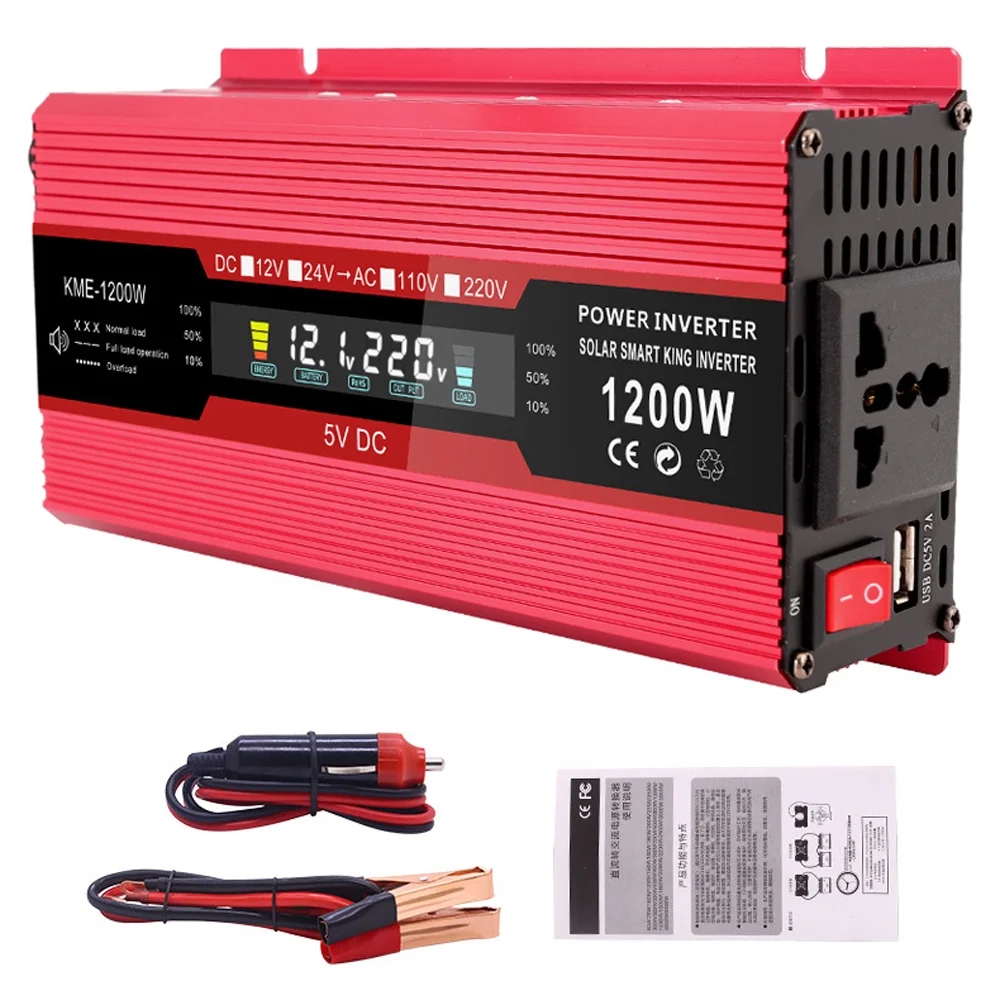 Dcenta 1200W Car Power Inverter 12V to 110V AC Converter Solar Inverter LCD Digital Modified Sinewave Inverter with AC Outlets USB Charging Port On-Off Switch for Car RV Solar Panel