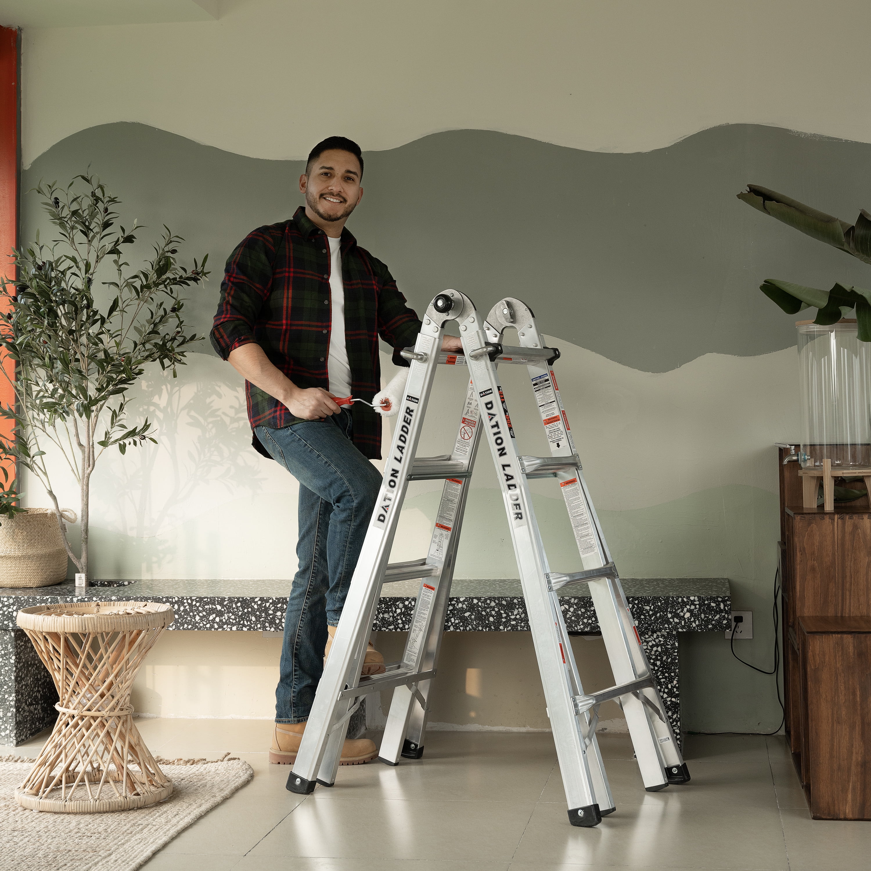 Household engineering multifunctional aluminum alloy telescopic ladder A-type ladder straight ladder 17ft