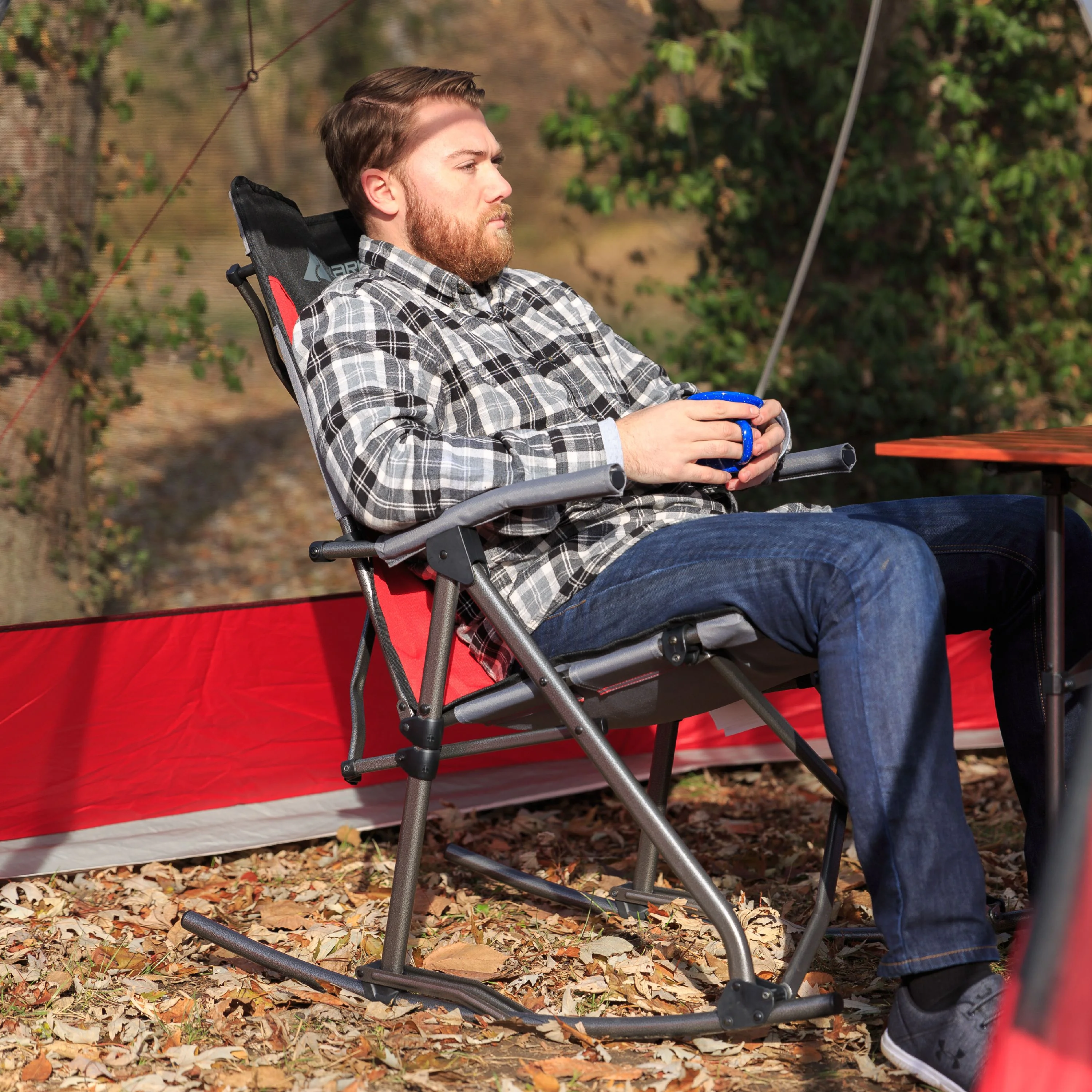 Ozark Trail Camping Rocking Chair, Red, 19lbs