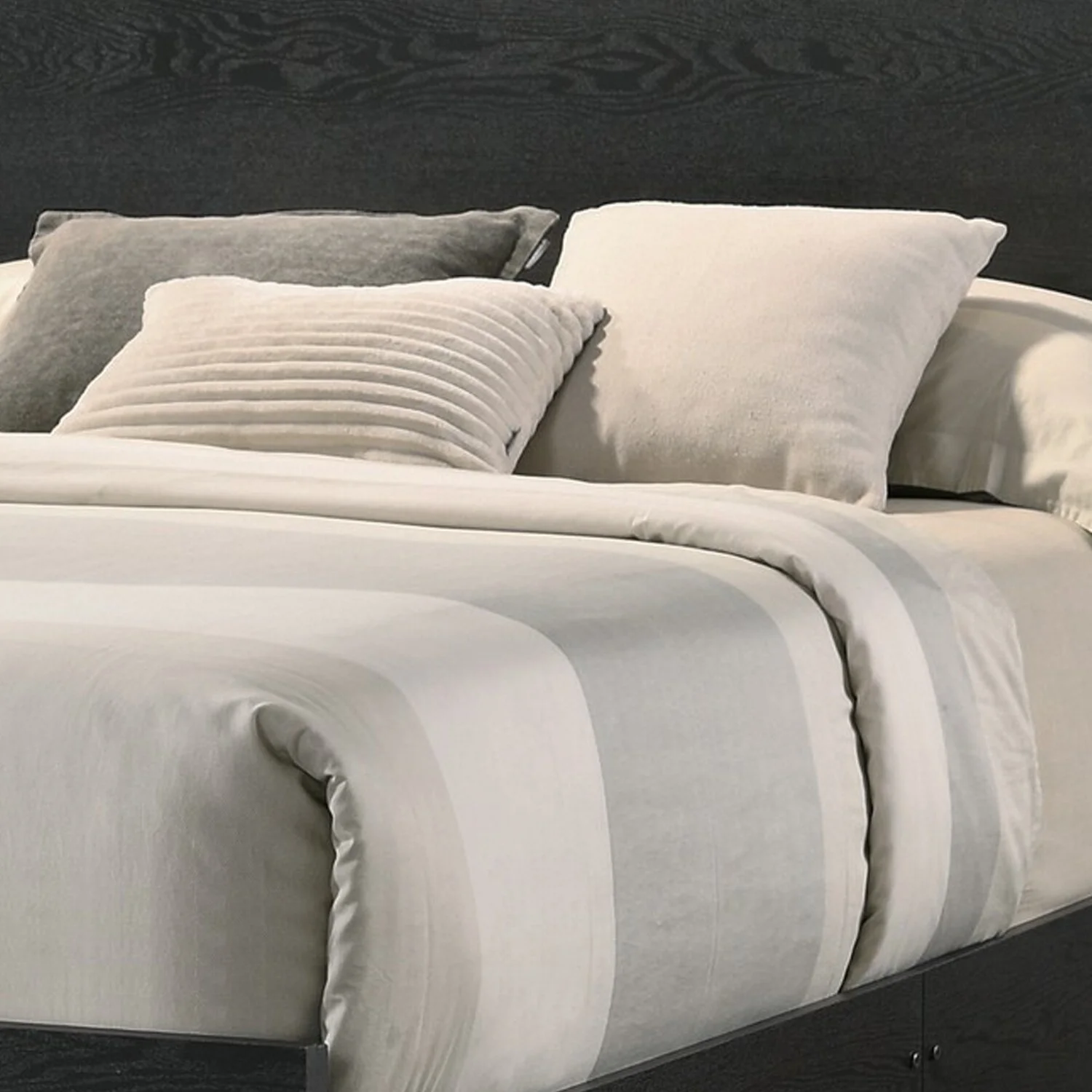 Benjara Yoh King Size Bed, Wood, Headboard with Lights and Shelves, Black