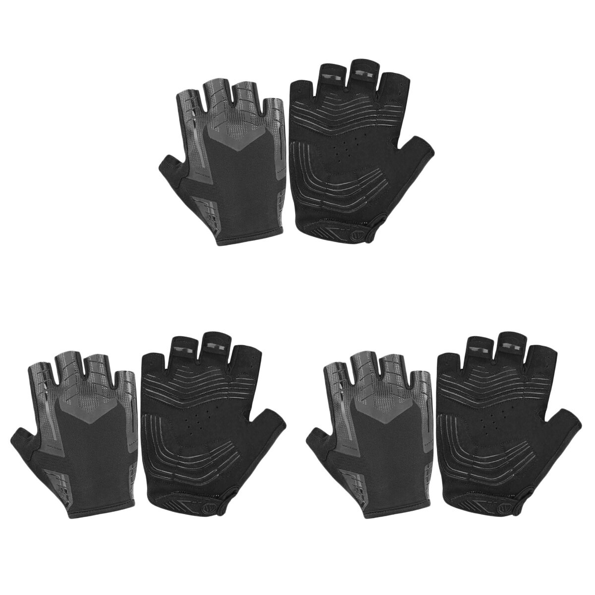 3 Pairs Non-slip Gloves Half Finger Gloves Breathable Mitten Durable Hand Guard for Bike Outdoor Sports Riding (Black Grey Size M)