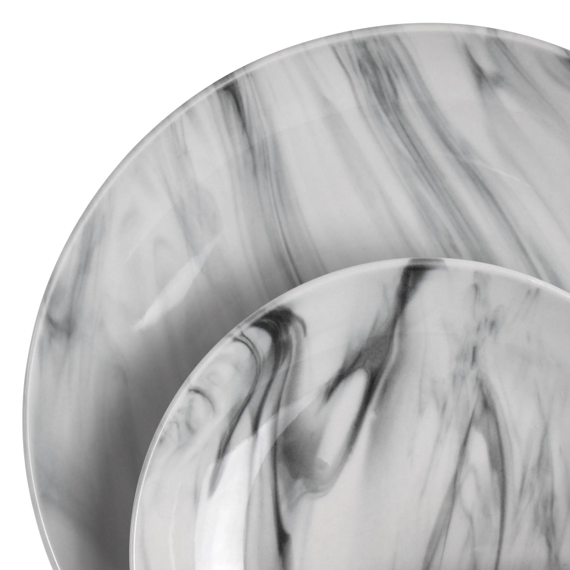 16pc Stoneware Fine Marble Dinnerware Set Black/White