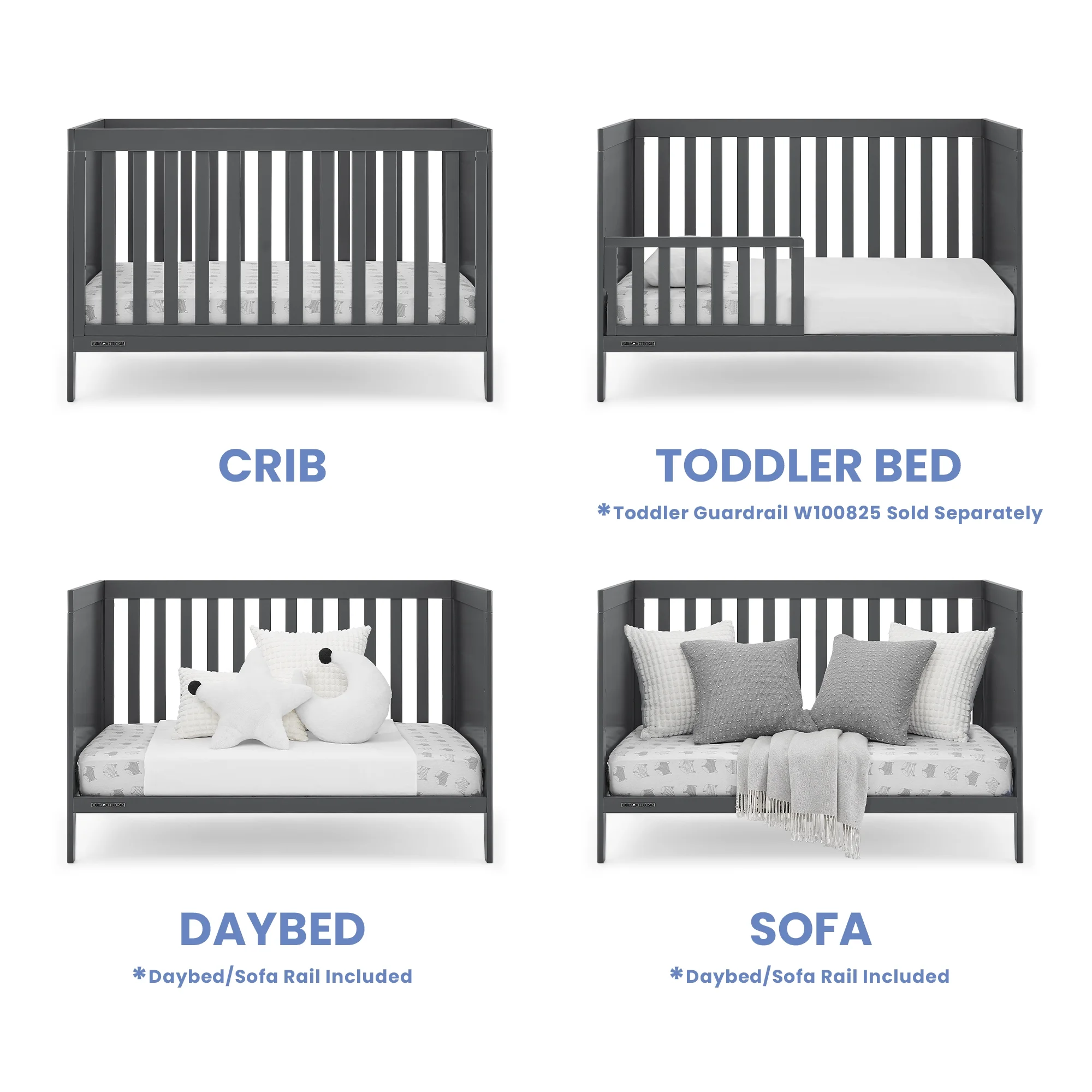 Delta Children Hayes 4-in-1 Convertible Baby Crib - Greenguard Gold Certified, Charcoal