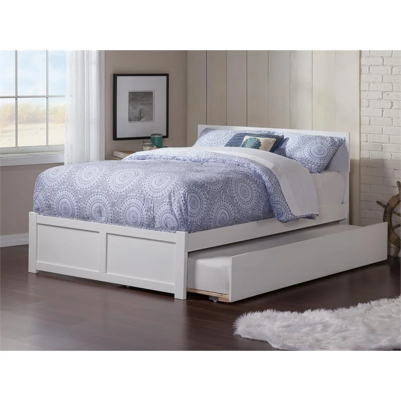 Pemberly Row Modern Wood Queen Bed with Footboard/Trundle in White