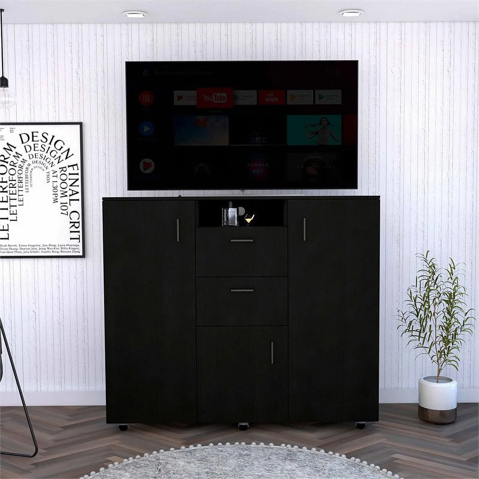 Atlin Designs Sicilia Modern Wood Bedroom Dresser with Two-Door Cabinet in Black