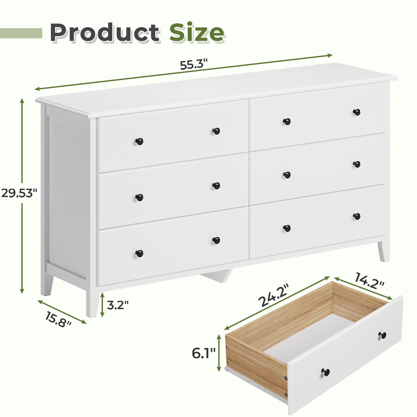 Weiplehoom 6 Drawers Dresser for Bedroom, White