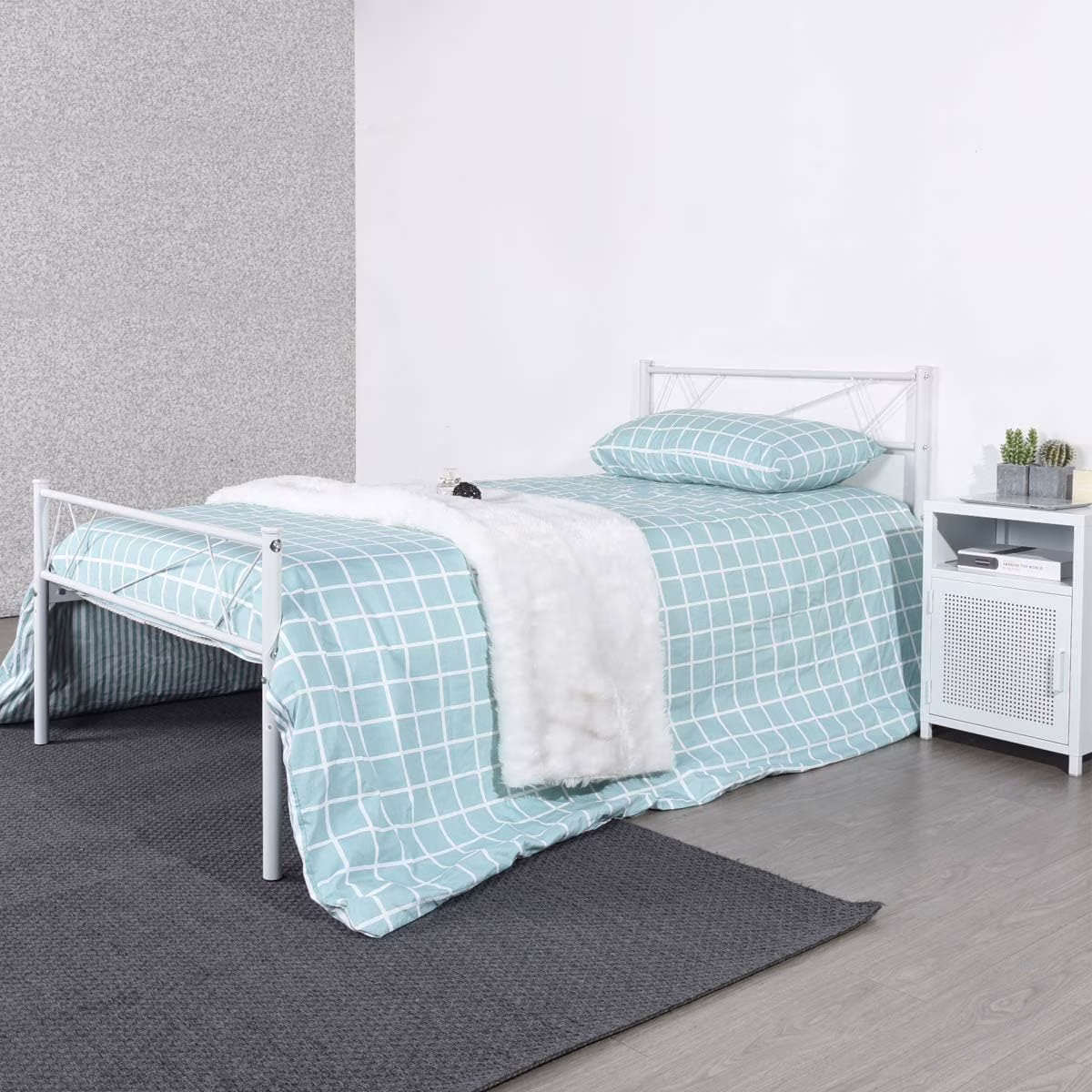 Size Steel Foundation Metal Bed Frame Classic Headboard Single Bed