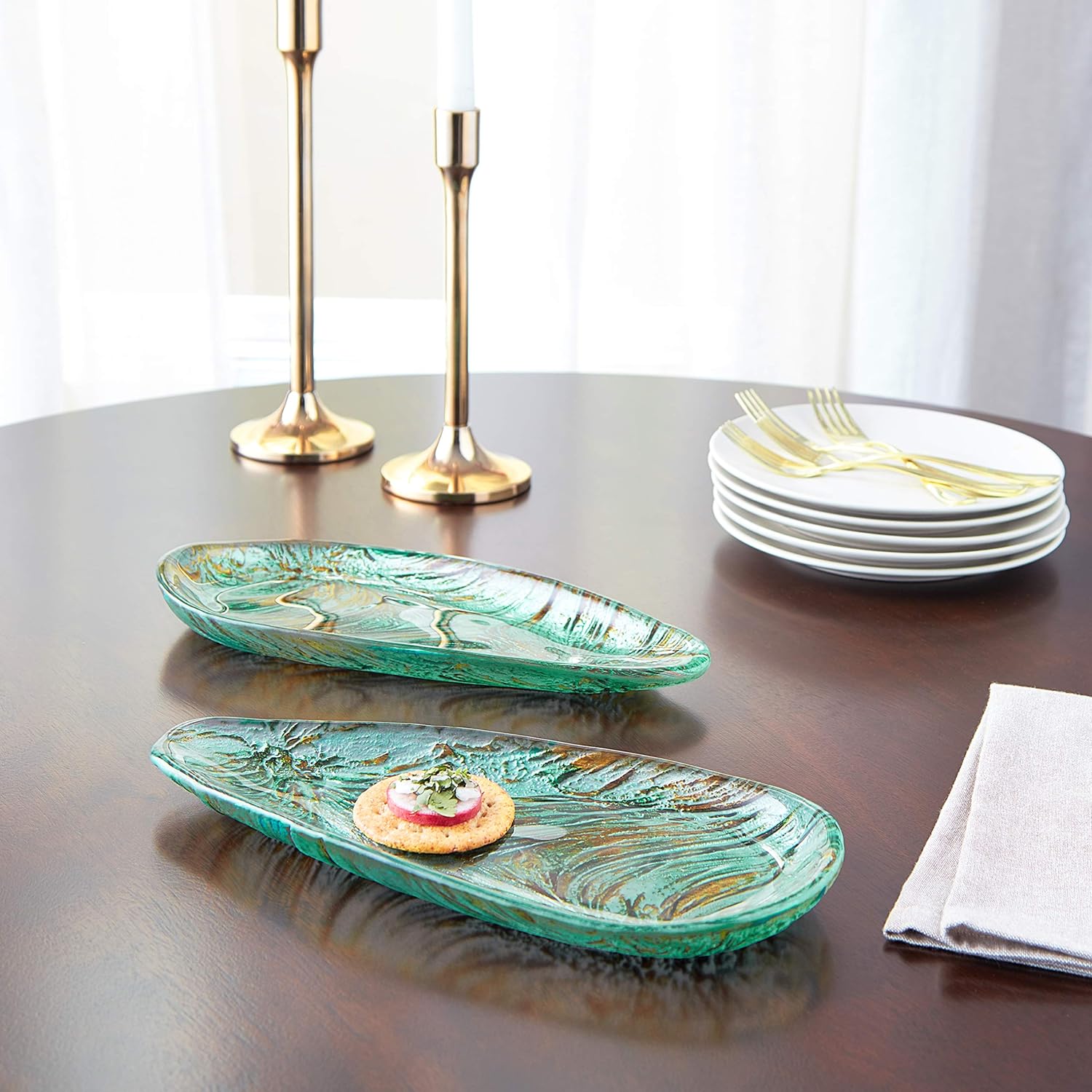 Ballad Triangle Plate Turquoise Brown, 12-Inch (Set Of 2)