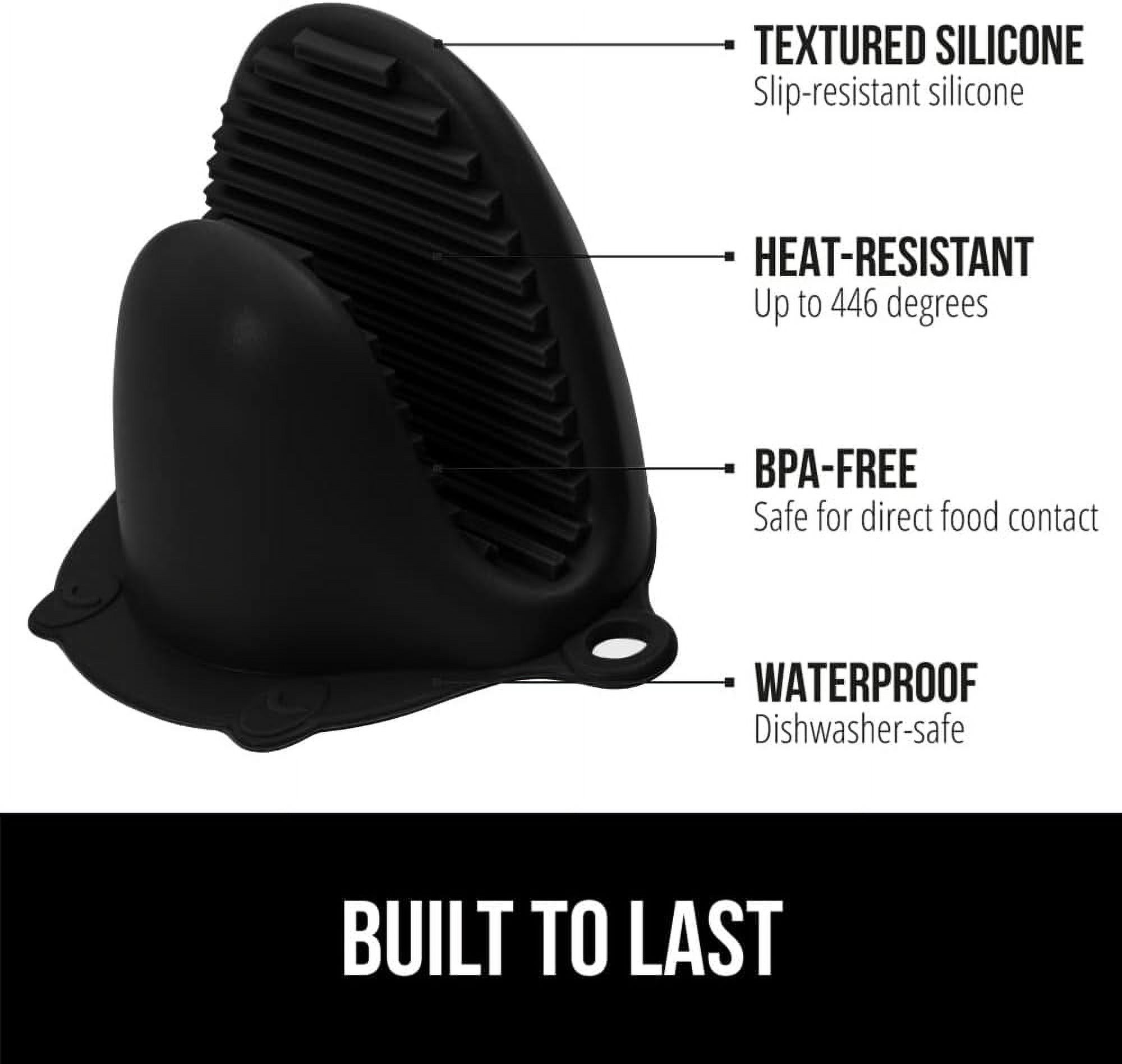 Gorilla Grip Heat and Slip Resistant Silicone Mini Potholders Mitts, Oven Mitt Gloves, BPA-Free, Textured Design, Better Grip, Hot Plate Holder, Kitchen Finger Grips, Cooking, Waterproof 4 Set, Black