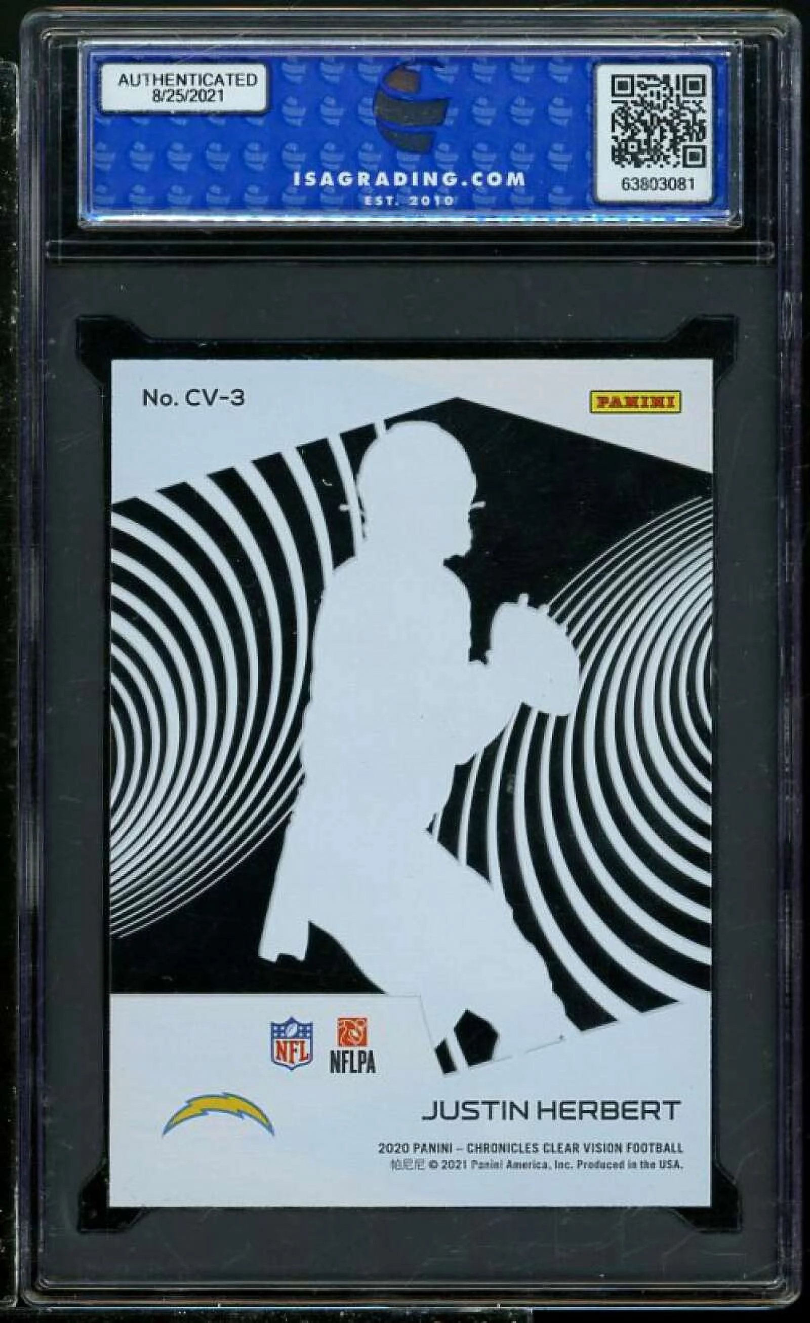 Justin Herbert Rookie 2020 Panini Chronicles Clear Vision #CV-3 ISA 10 GEM MINT