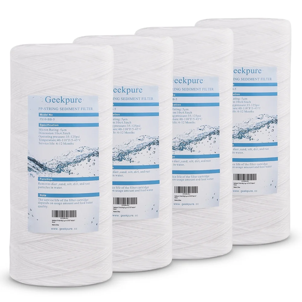 Geekpure 10-Inch String Wound PP Sediment Filter for Whole House Water Filtration -4.5