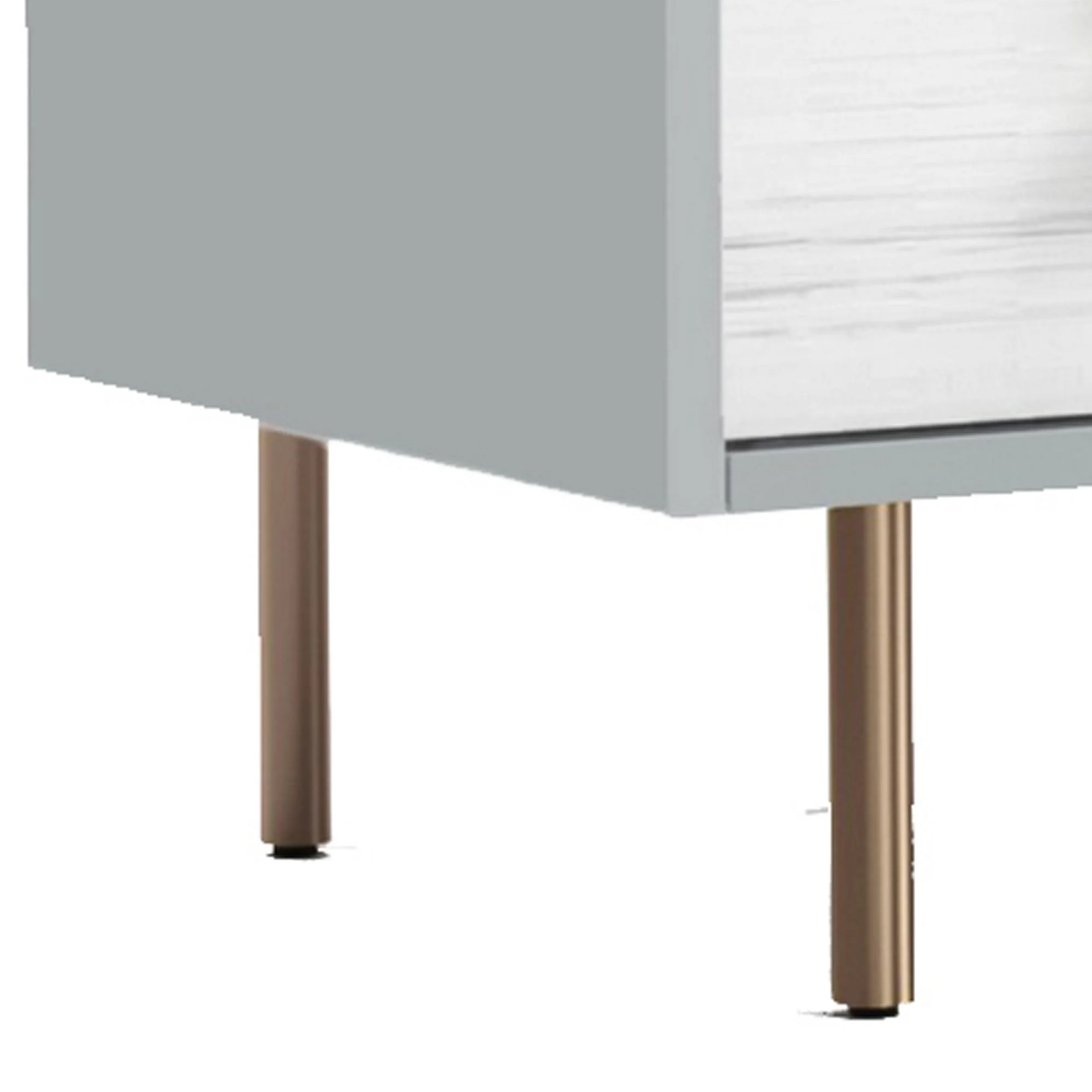 Benjara Dap 56 Inch 6 Drawer Dresser, Sleek Satin Gold Handles, White and Gray