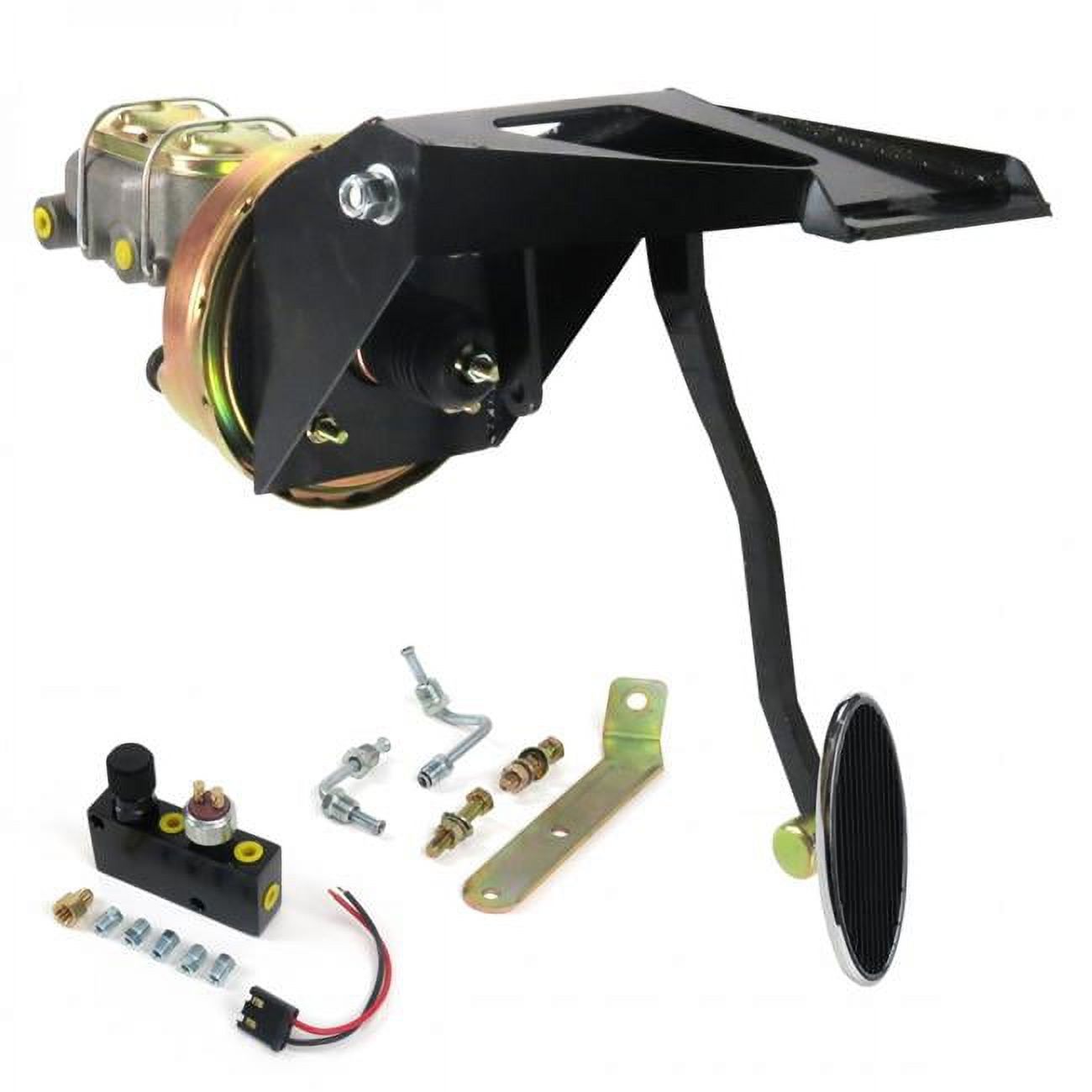 Helix Suspension Brakes & Steering  55-59 Chevy Truck Firewall 9 in. Single Brake Pedal Kit Adjustable Disc & Disc Large Oval Chrome Pad