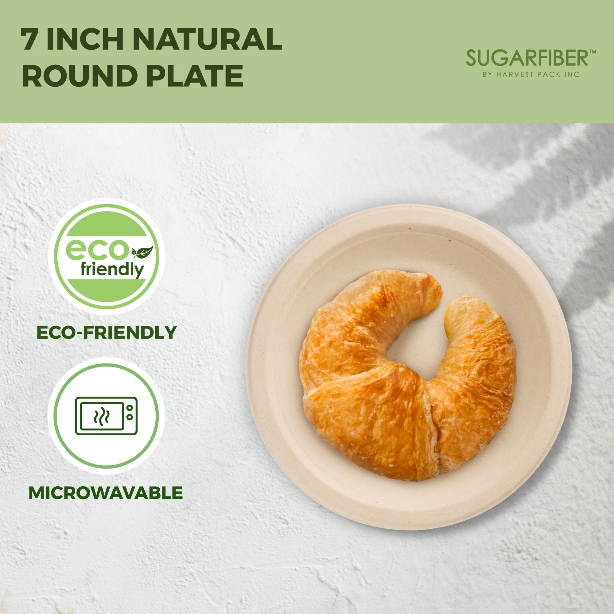Sugarfiber Disposable 7 inch Compostable Natural Round Paper Plates Sturdy Bagasse 125 Count