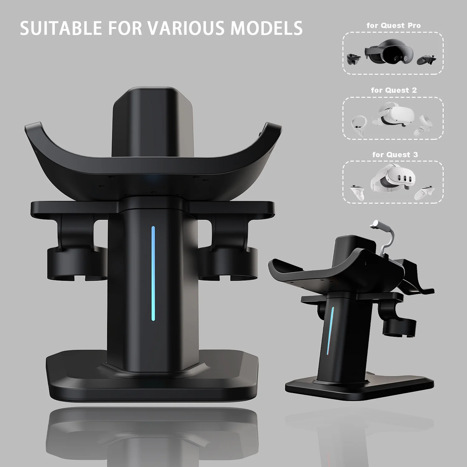 Display Stand Compatible for Quest 3 Headset Controllers Desk Stand Organizer, Charging Dock Station Holder Base for Quest 3 Headset VR Accessories-Black