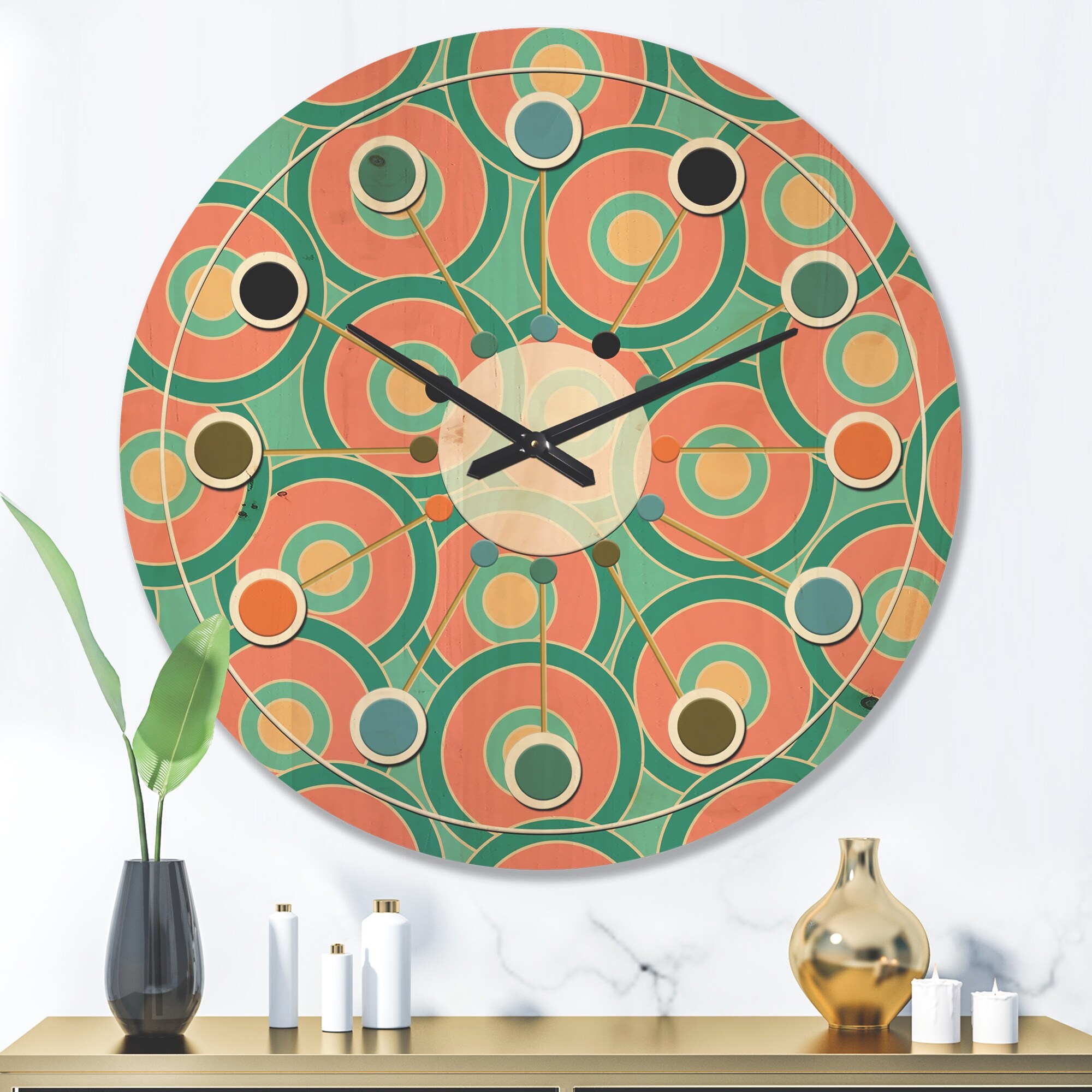 DESIGN ART Designart 'Retro Circular Pattern VI' Mid-Century Modern Wood Wall Clock 23 In. Wide x 23 In. High