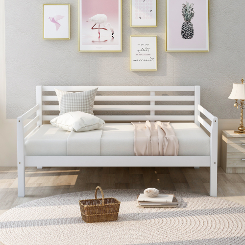 Full Size Wood Daybed with Headboard, Wood Sofa Bed Full with Wooden Slats Support, No Box Spring Needed, Wood Sofa Bed with Clean Lines, Full Daybed for Guest room and Bedroom Living Room(White)