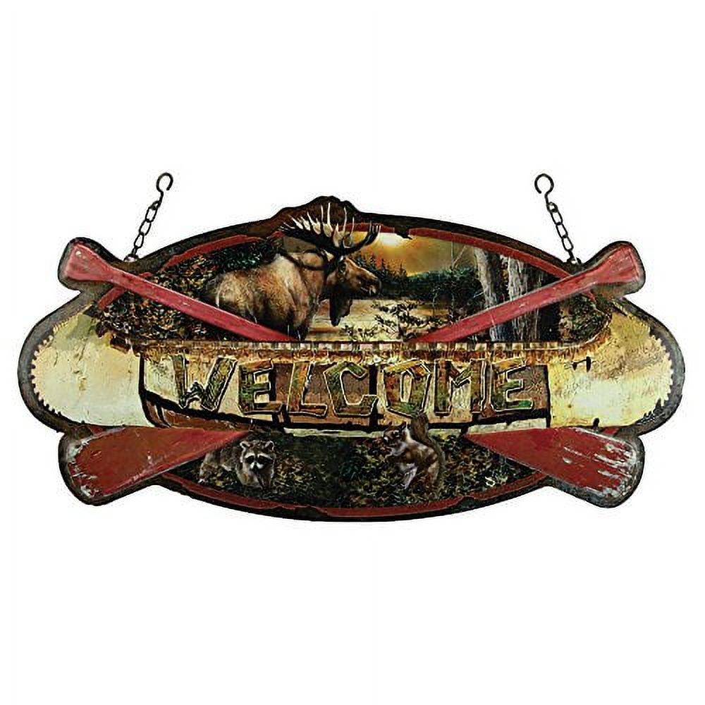 Rivers Edge Welcome Canoe Hanging Metal Sign 1971