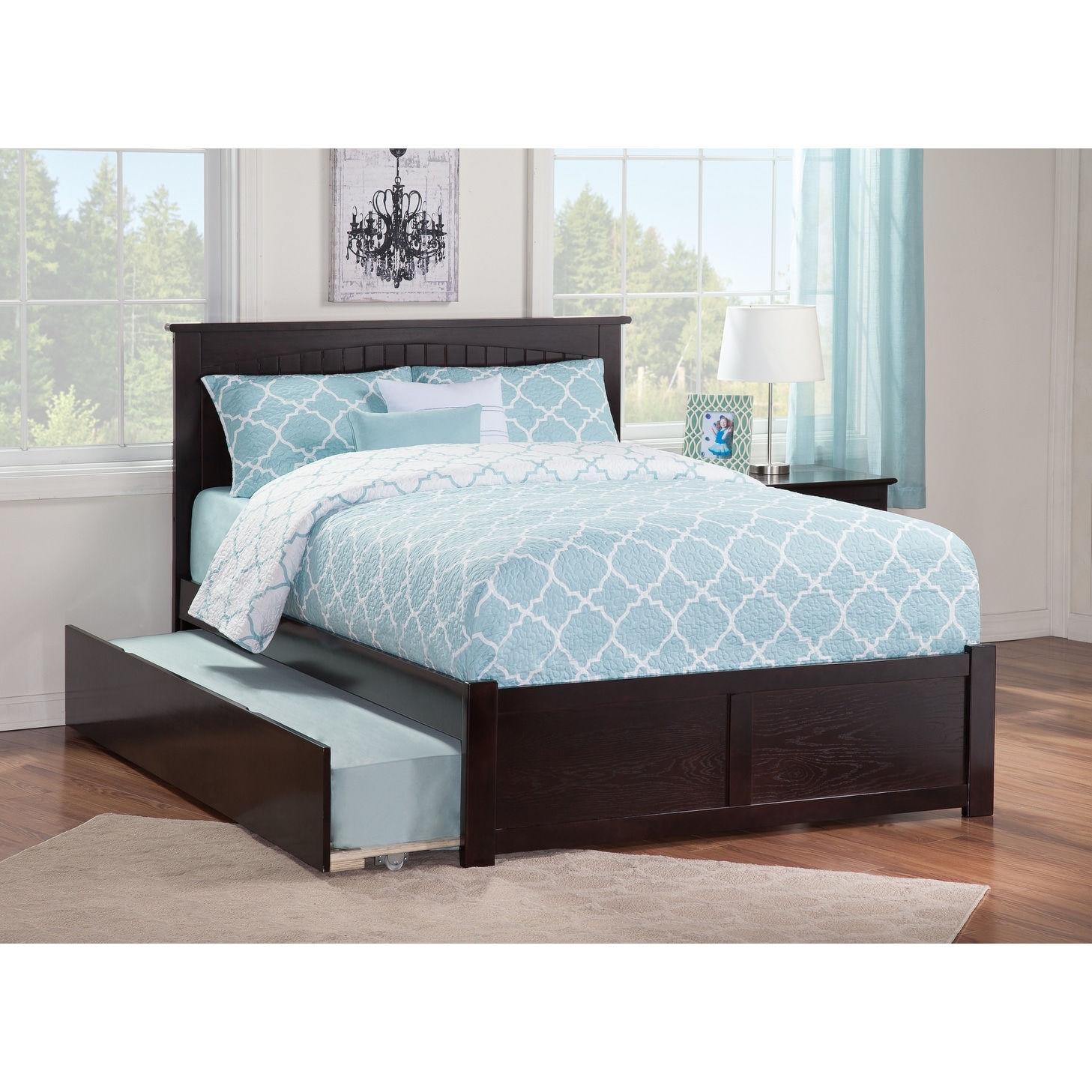 AFI Nantucket Twin Platform Bed with Footboard and Twin Trundle in Espresso