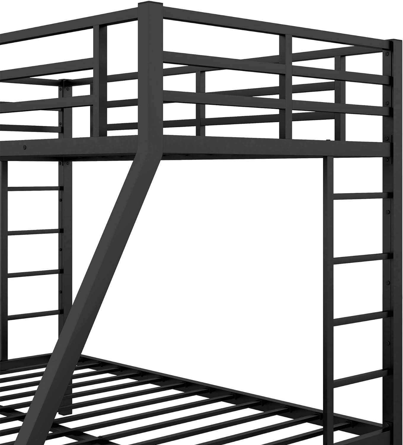 Bunk Bed XL Over Queen Metal Bunk Bed Frame With 2 Ladders And Guardrails, Black
