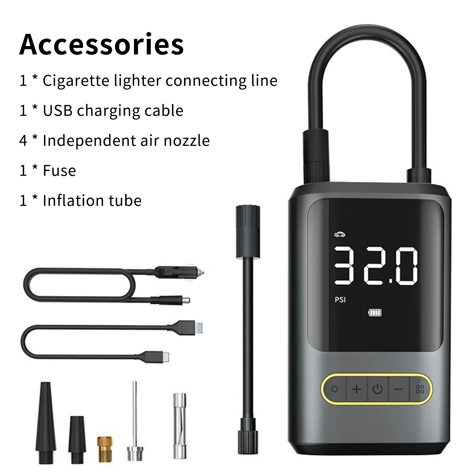 Tomshoo Portable Cordless Air Compressor USB Rechargeable Car Tire Inflator Power Bank Air Pump 150PSI with Digital Screen and Lights for Cars, Motorcycles, E-bikes, and Balls