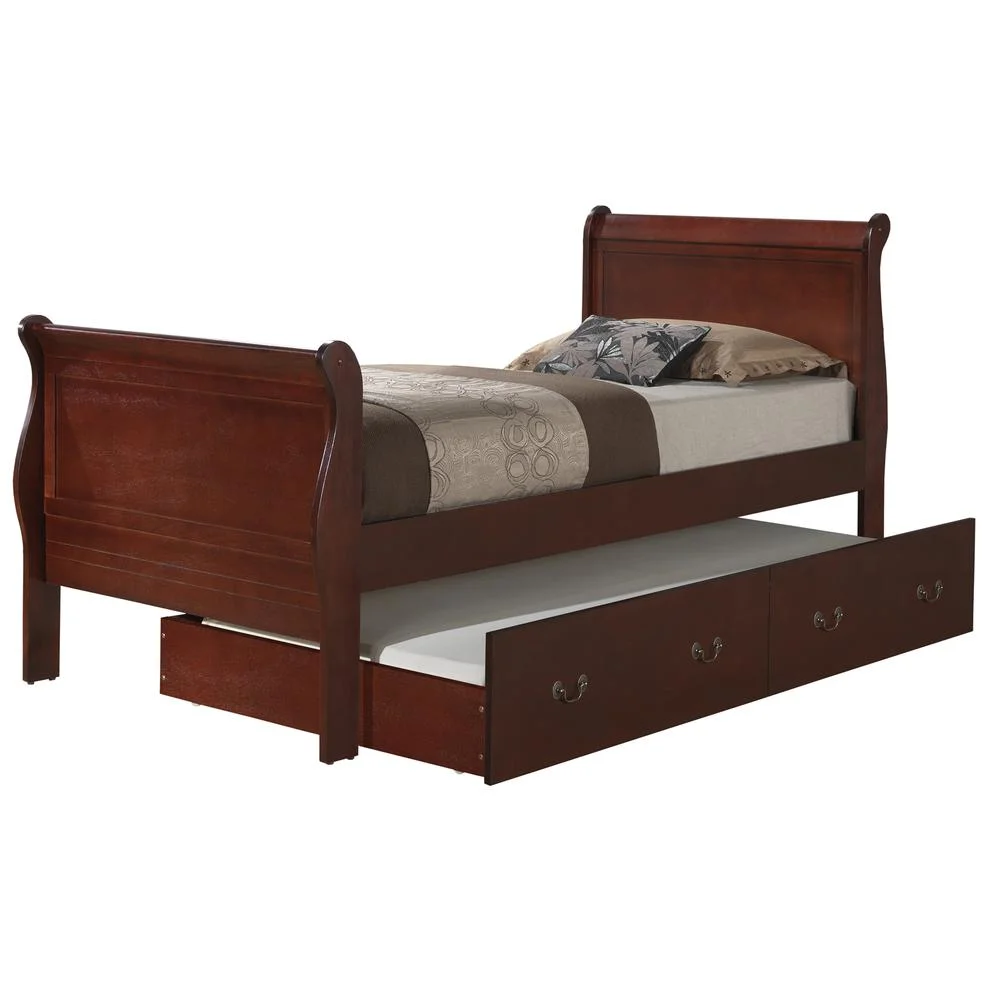 Passion Furniture Louis Philippe Cherry Twin Trundle Bed with Trundle