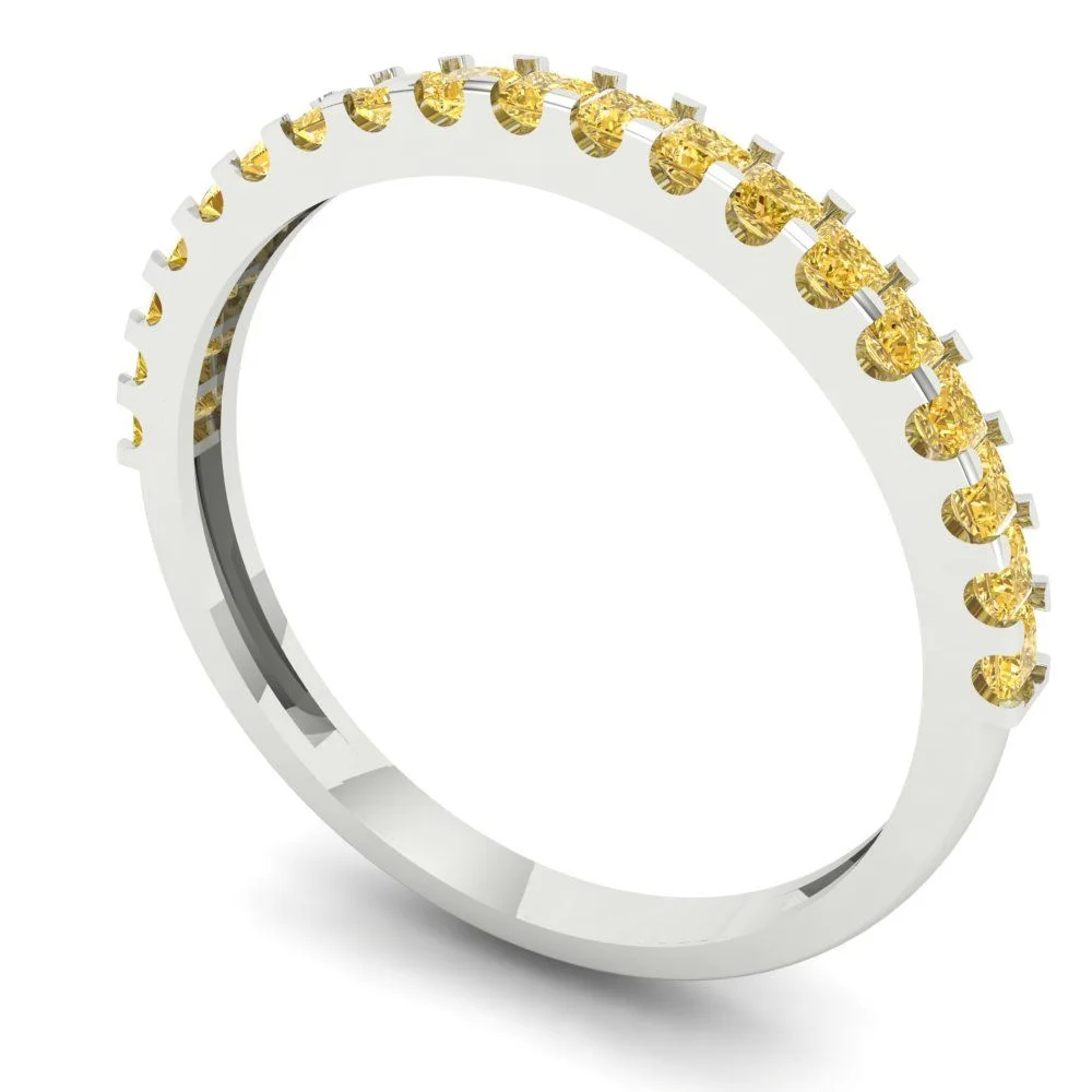 0.29 ct Brilliant Princess Cut Synthetic Yellow Moissanite 14k White Gold Stackable Band SZ 10