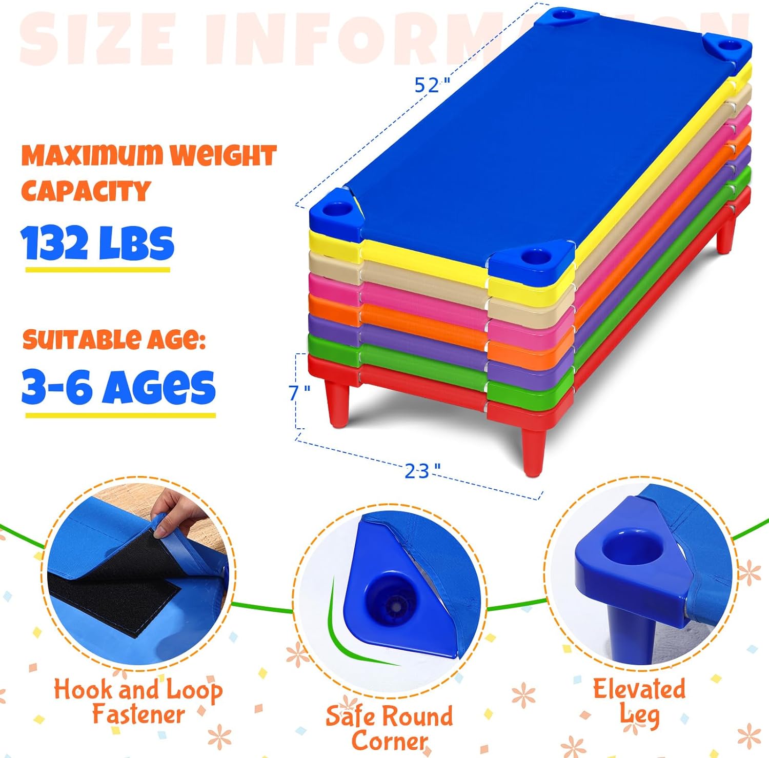 16 Pcs Daycare Cots with Sheets Set for Kids 52