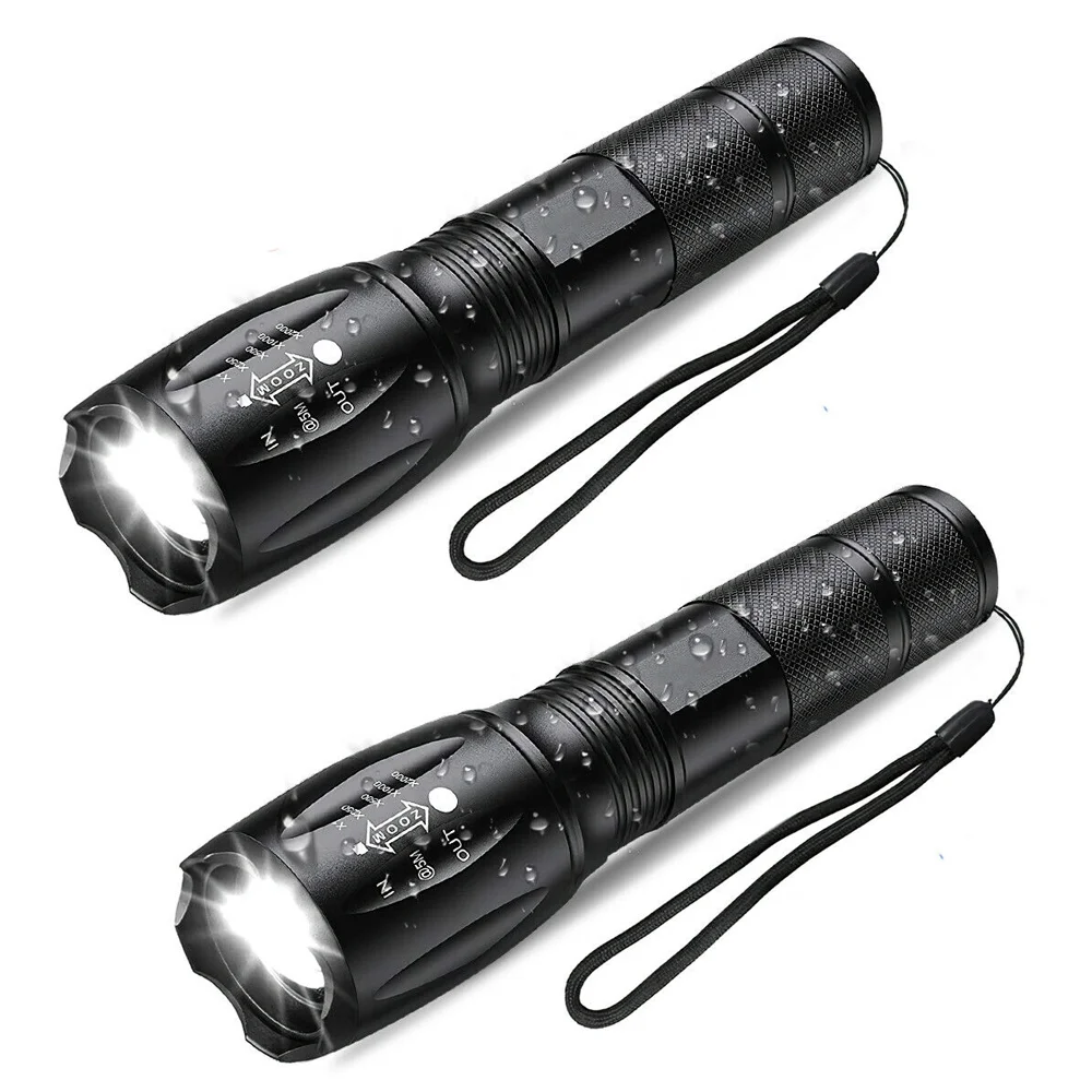 2 Pcs LED Tactical Flashlight, Super Bright 1200 Lumen Portable Outdoor Water Resistant Torch Zoomable Light Flashlight with 5 Light Modes