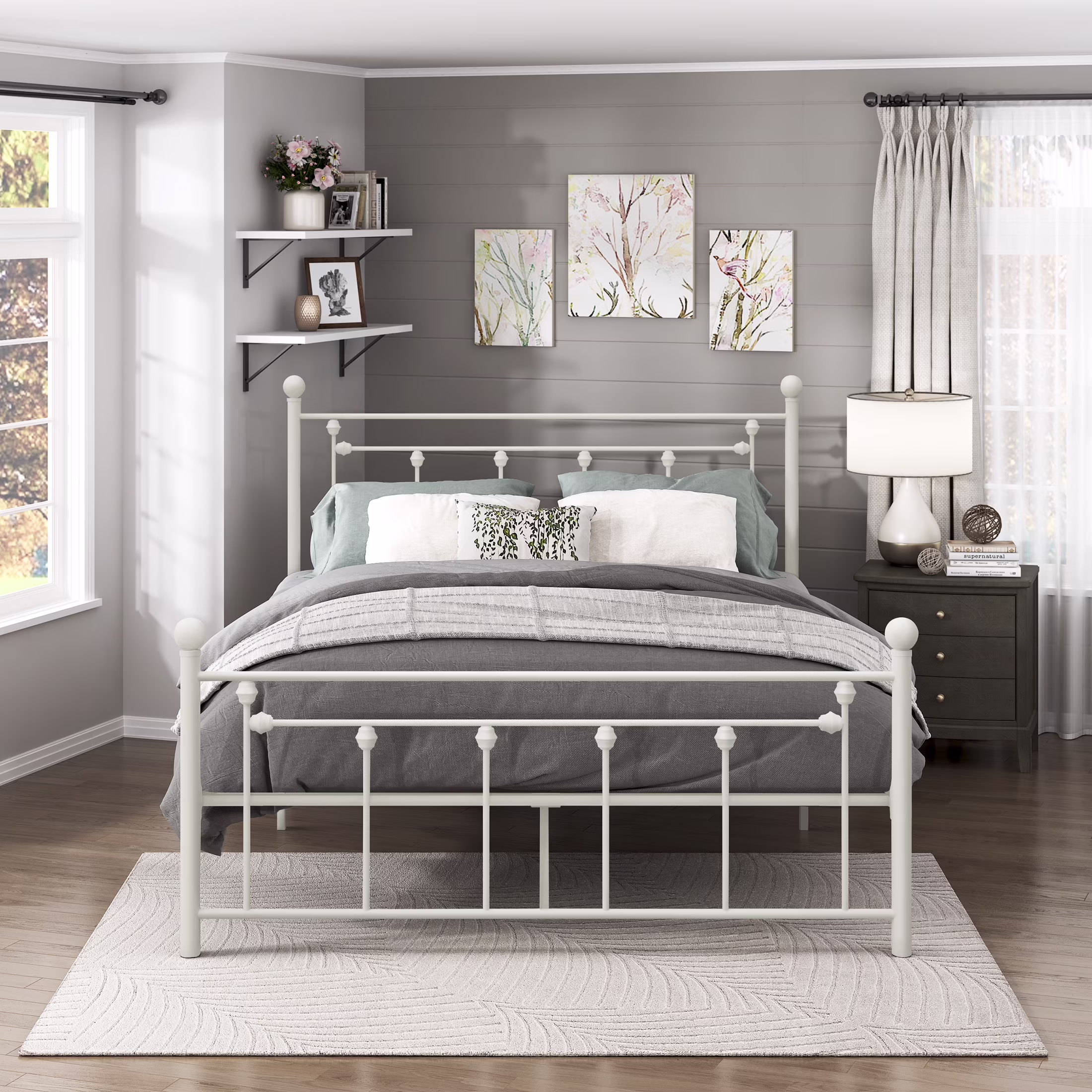 OakvillePark Hilton Open-Frame Metal Platform Bed, Full, White