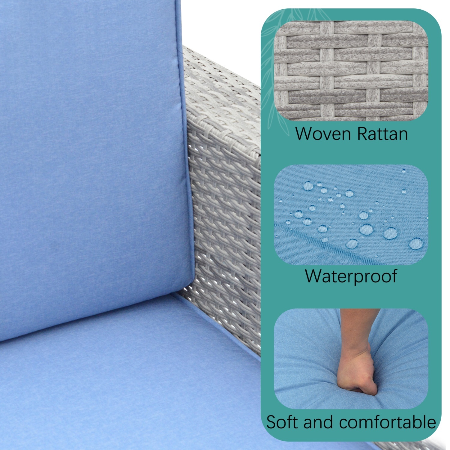 PE Wicker Rattan Double Chaise Lounge,2-Person Reclining Daybed with Adjustable Back and Cushions,Free Furniture Protection