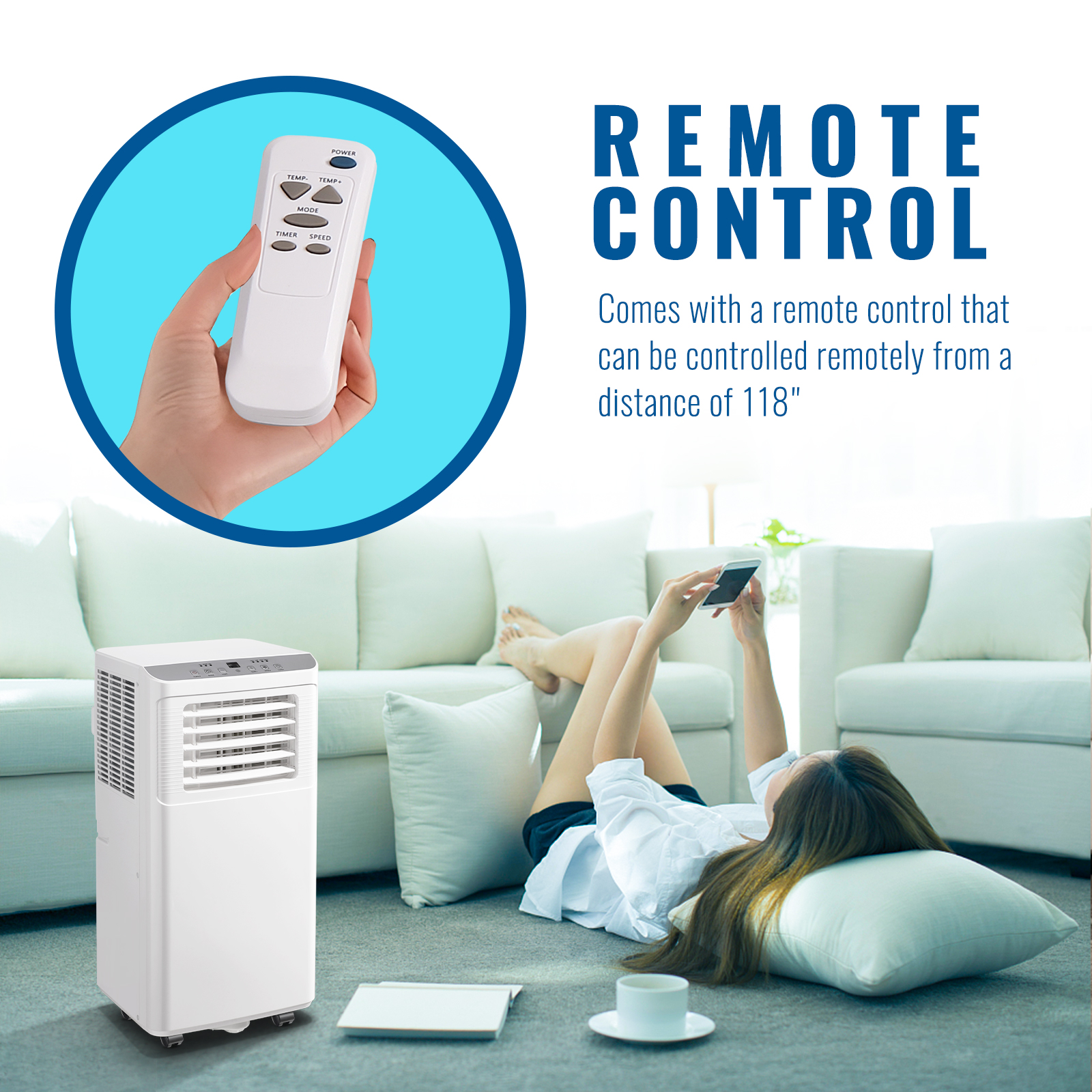 WANAI Compact Air Conditioner 8000 BTU AC Unit Dehumidifier Fan 3-in-1, Room Up to 250 Sq.ft White