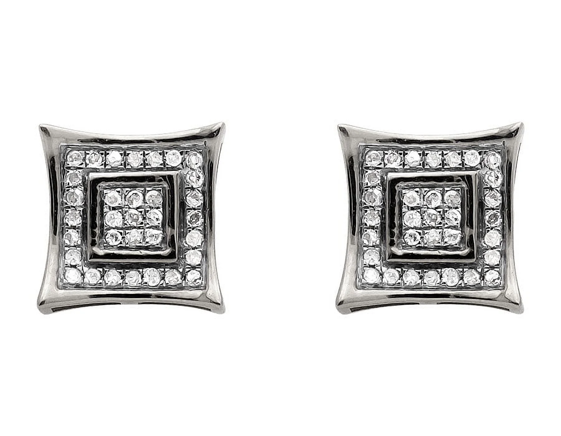 10K White Gold 8MM Curve Square Kite Diamond Stud Earring 1/4ct.