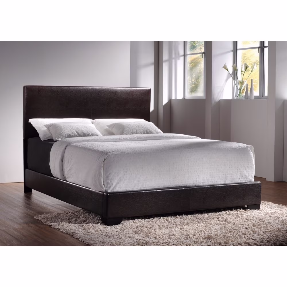 Queen Upholstered Platform Bed, Dark Brown