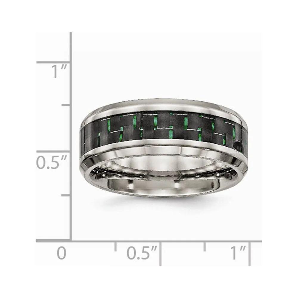 Stainless Steel Polished Black/Green Carbon Fiber Inlay Ring