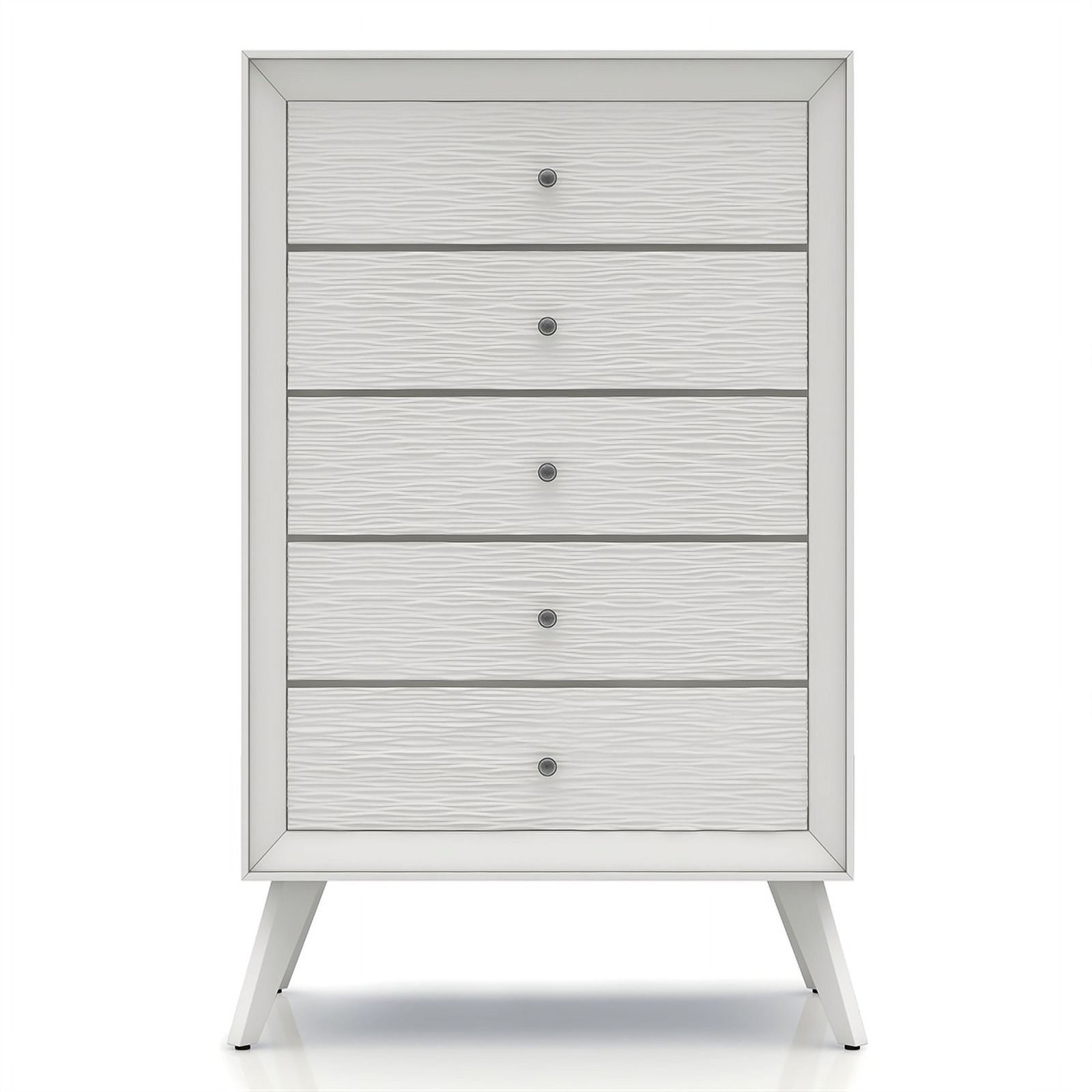 FOA Vrone 6pc White Wood Bedroom Set-Cal King+2 Nightstands+Chest+Dresser+Mirror