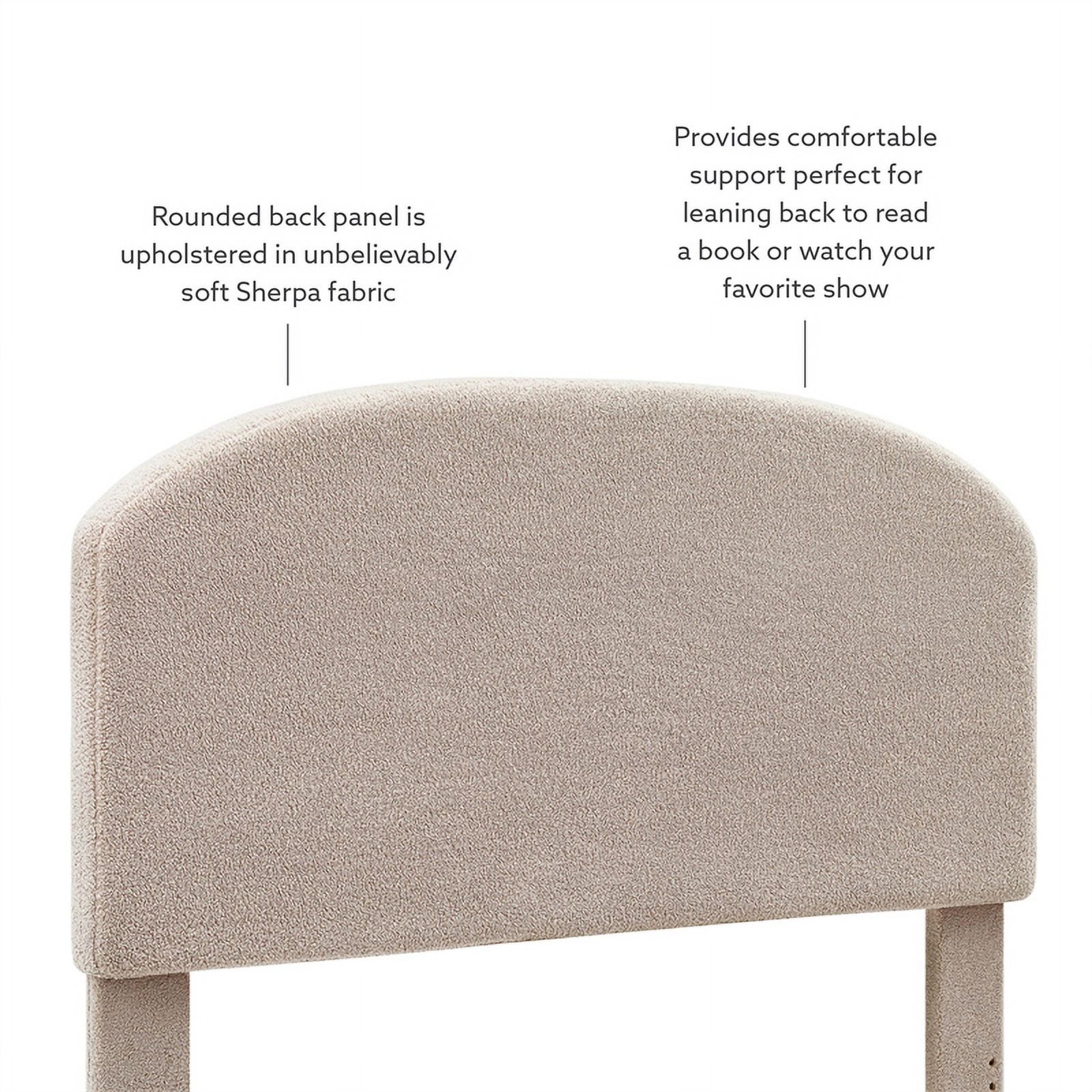 Linon Tristan Full Queen Sherpa Upholstered Rounded Headboard in Off White