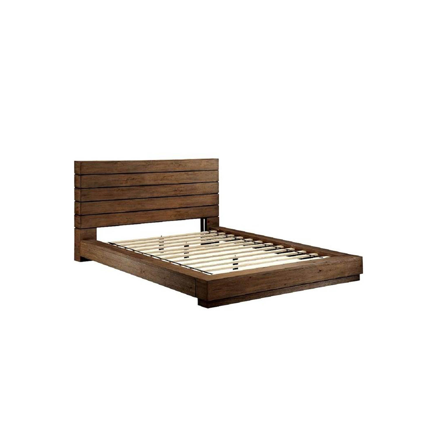 Benzara Transitional Wooden Eastern King Bed with Plank Style Headboard, Brown