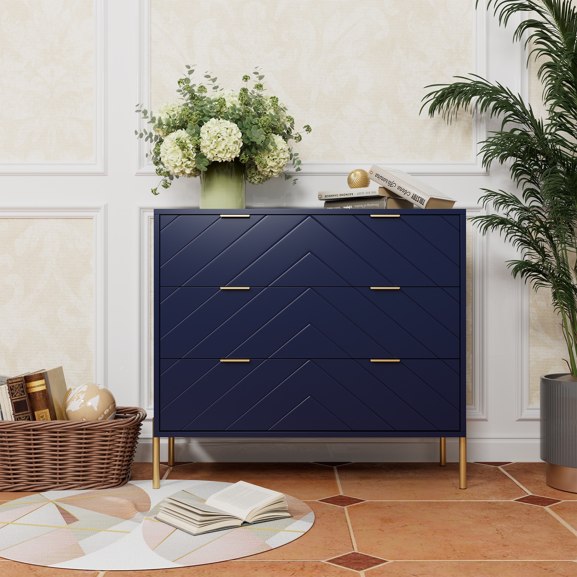 Clihome  3-Drawer Storage Chest Dresser for Bedroom Blue