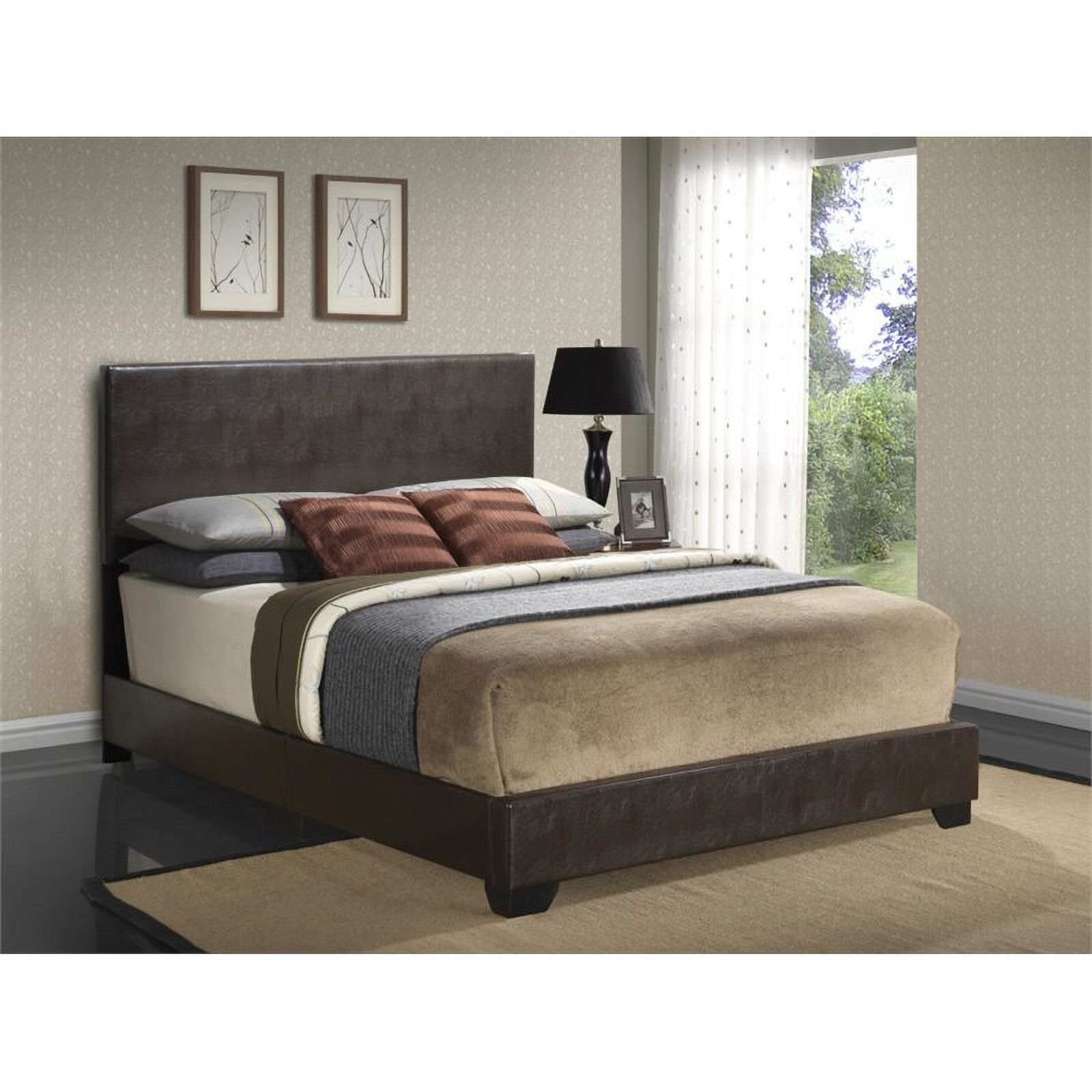 Bowery Hill Transitional Faux Leather Upholstered King Bed in Cappuccino