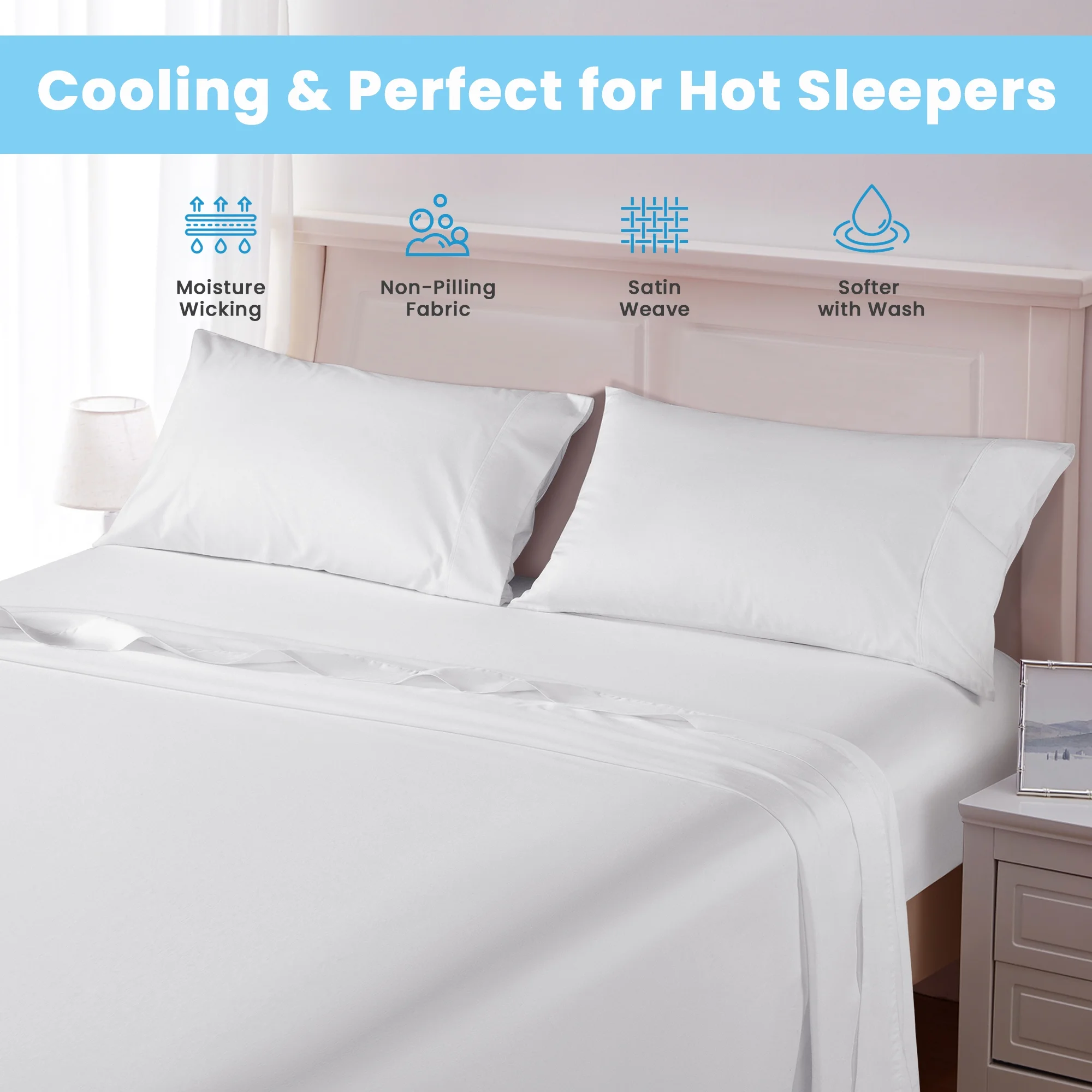 Shilucheng 100% Egyptian Cotton Cooling Bed Sheet Set, 1200 Series Luxury Percale Sheets Set, 16